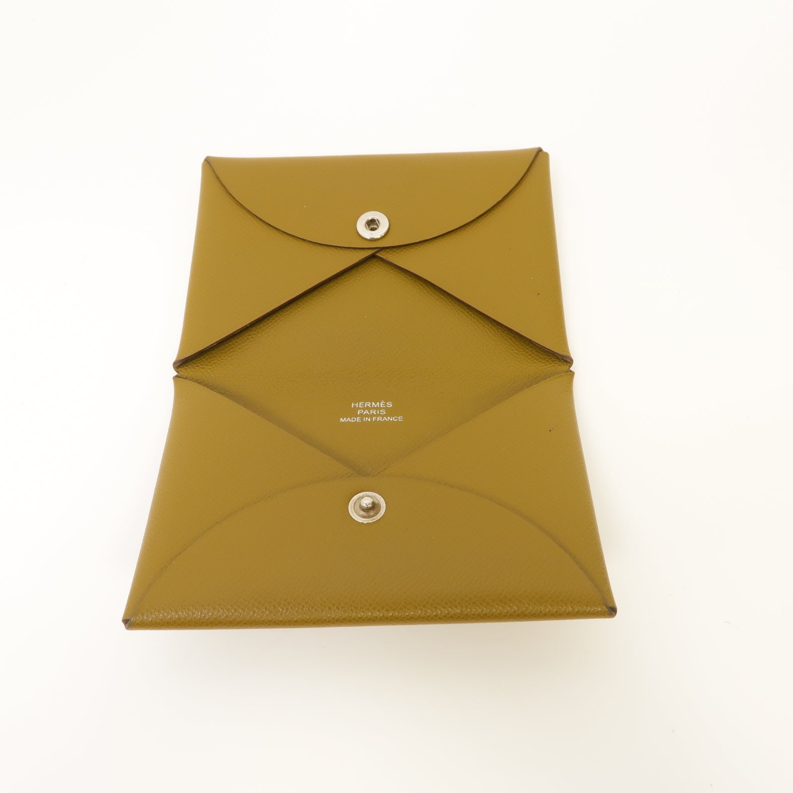 HERMES Epsom皮革Calvi Card Case銀扣卡片套棕色