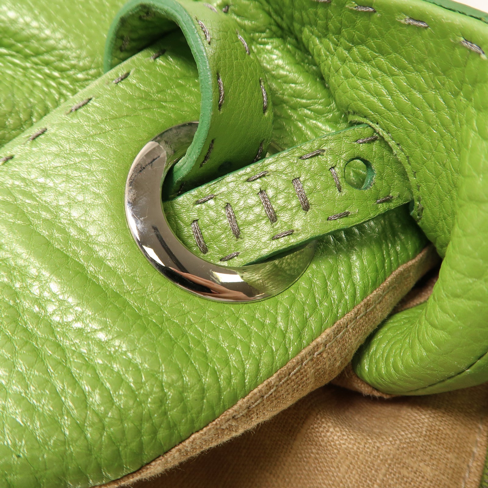 FENDI 牛皮皮革Shoulder Bag銀扣肩背袋綠色
