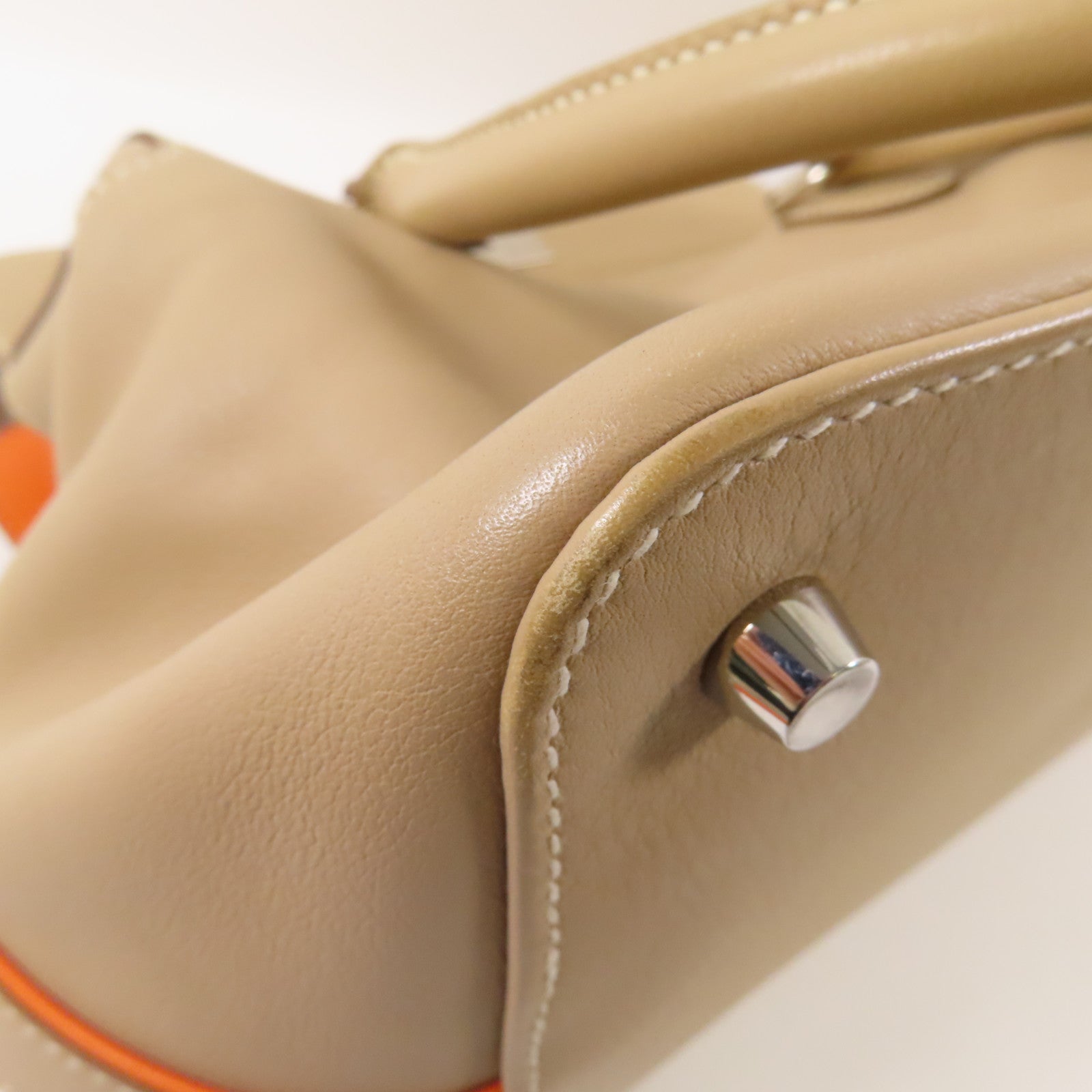 HERMES Swift皮革Toolbox 26銀扣手挽肩背兩用袋Argile/淺褐色