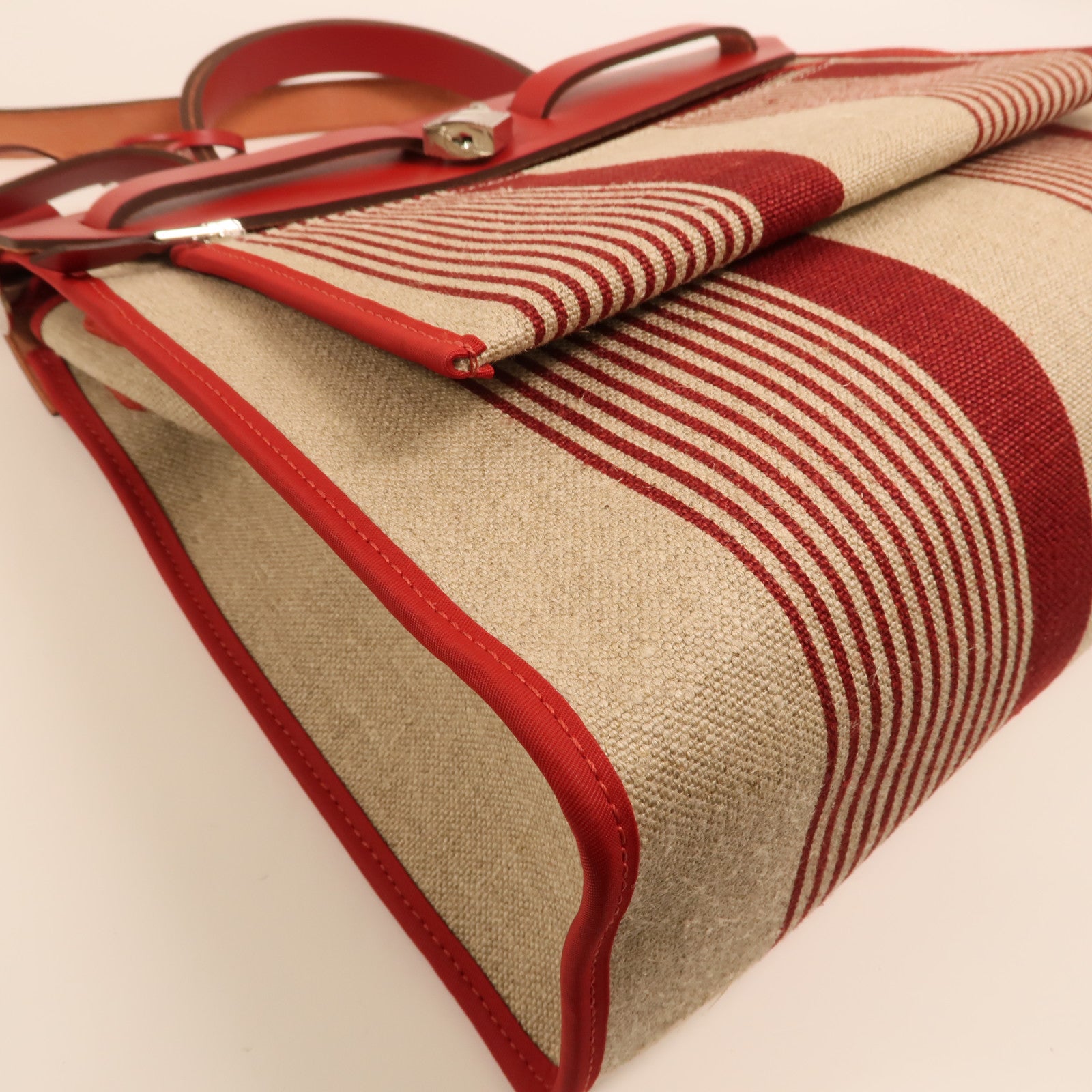 HERMES Toile H帆布Herbag PM手挽肩背兩用袋Rouge Piment/Bordeaux