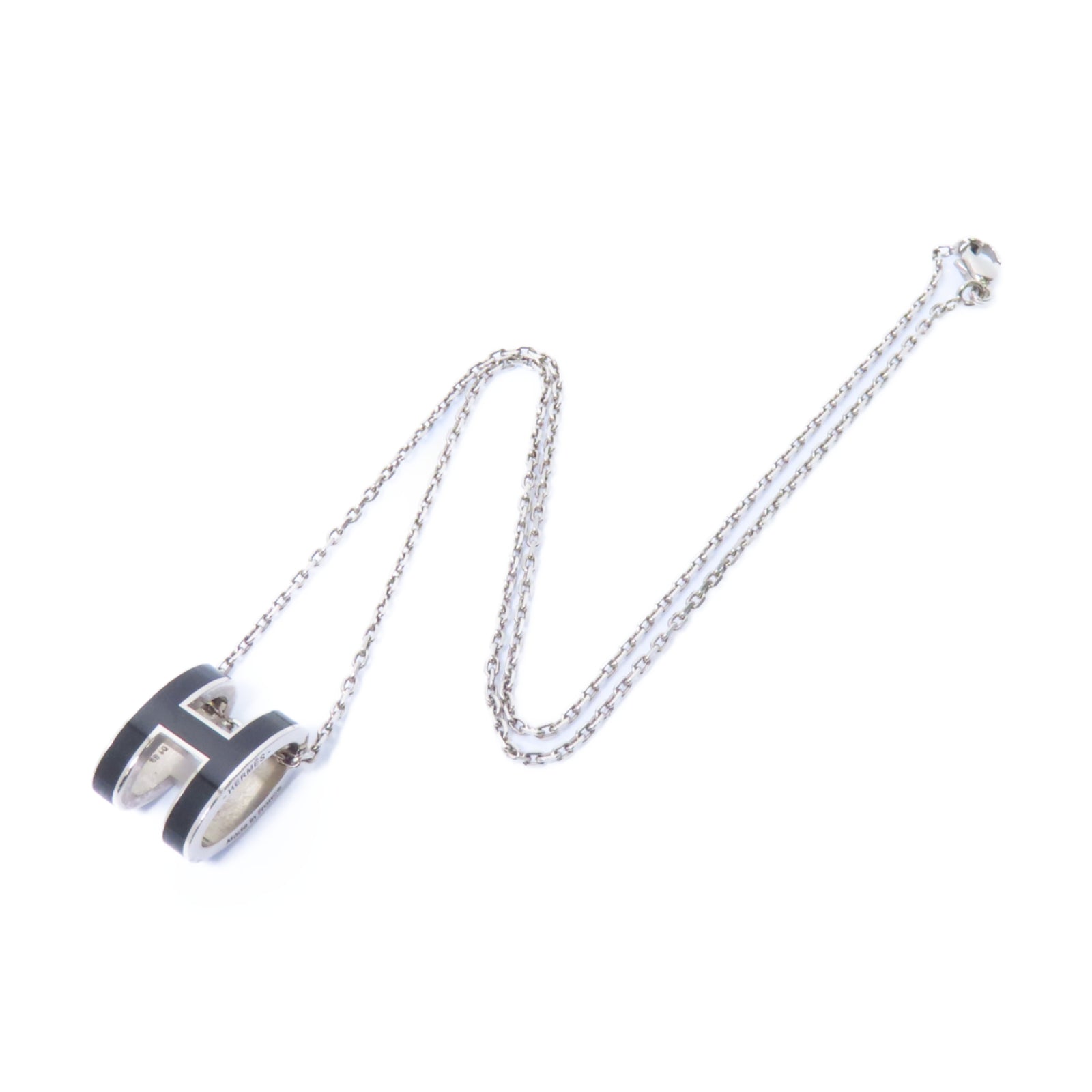 HERMES 金屬Pop H Mini Necklace項鍊黑色/銀色