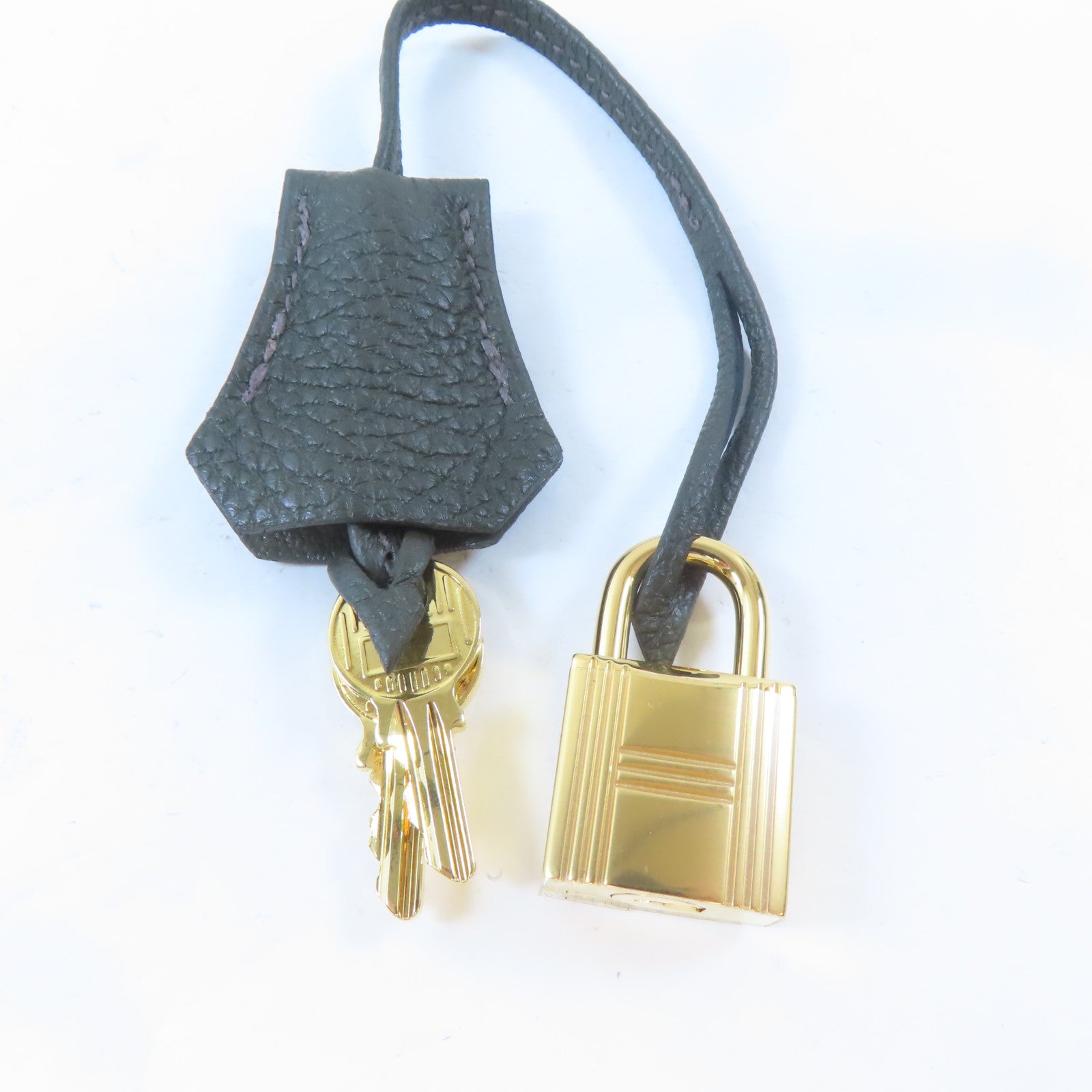 HERMES Togo皮革Kelly 28金扣手挽肩背兩用袋Vert de Gris/深綠色