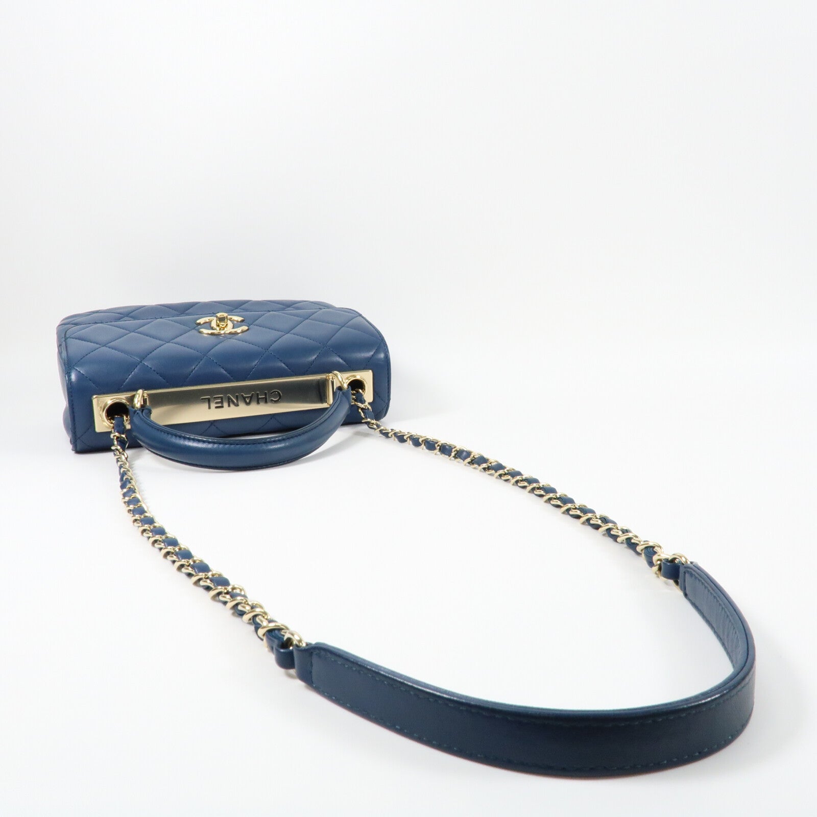 CHANEL 羊皮皮革Trendy CC金扣鏈帶手挽肩背兩用袋