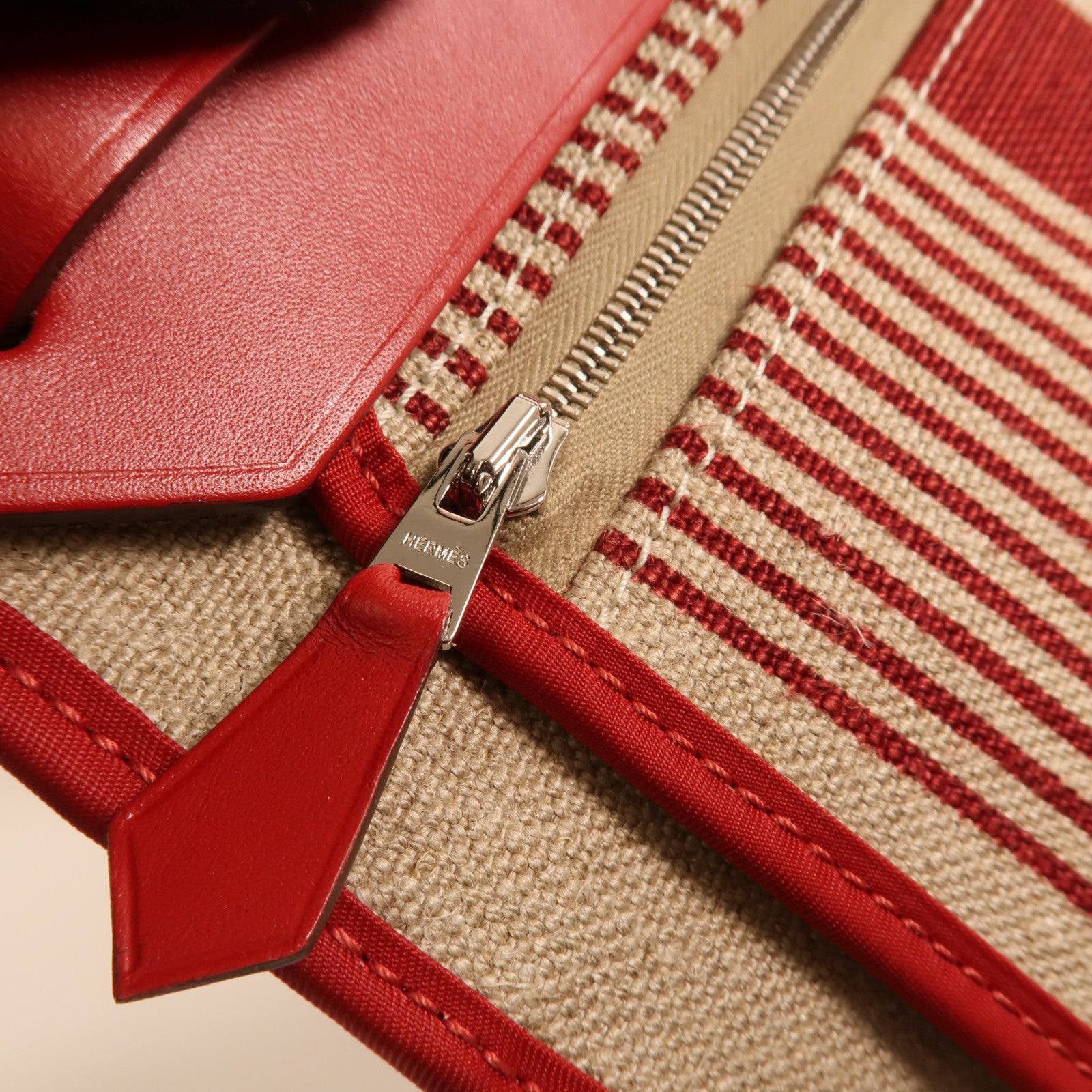 HERMES Toile H帆布Herbag PM手挽肩背兩用袋Rouge Piment/Bordeaux
