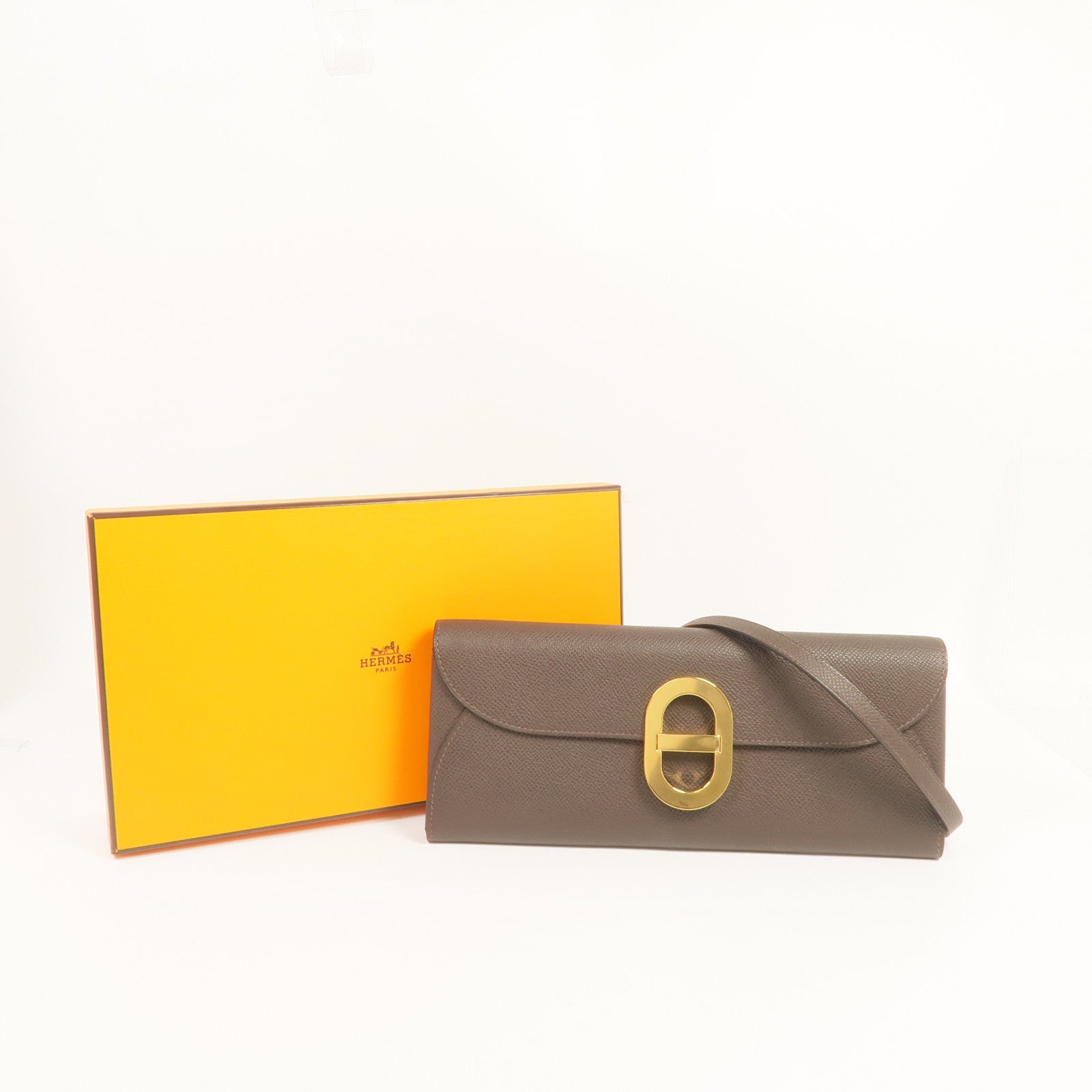 HERMES 【激減優惠】Epsom皮革Maillon To Go金扣肩背袋Ebene