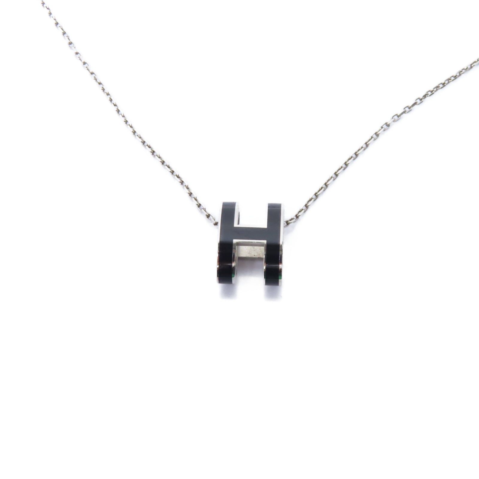 HERMES 金屬Pop H Mini Necklace項鍊黑色/銀色