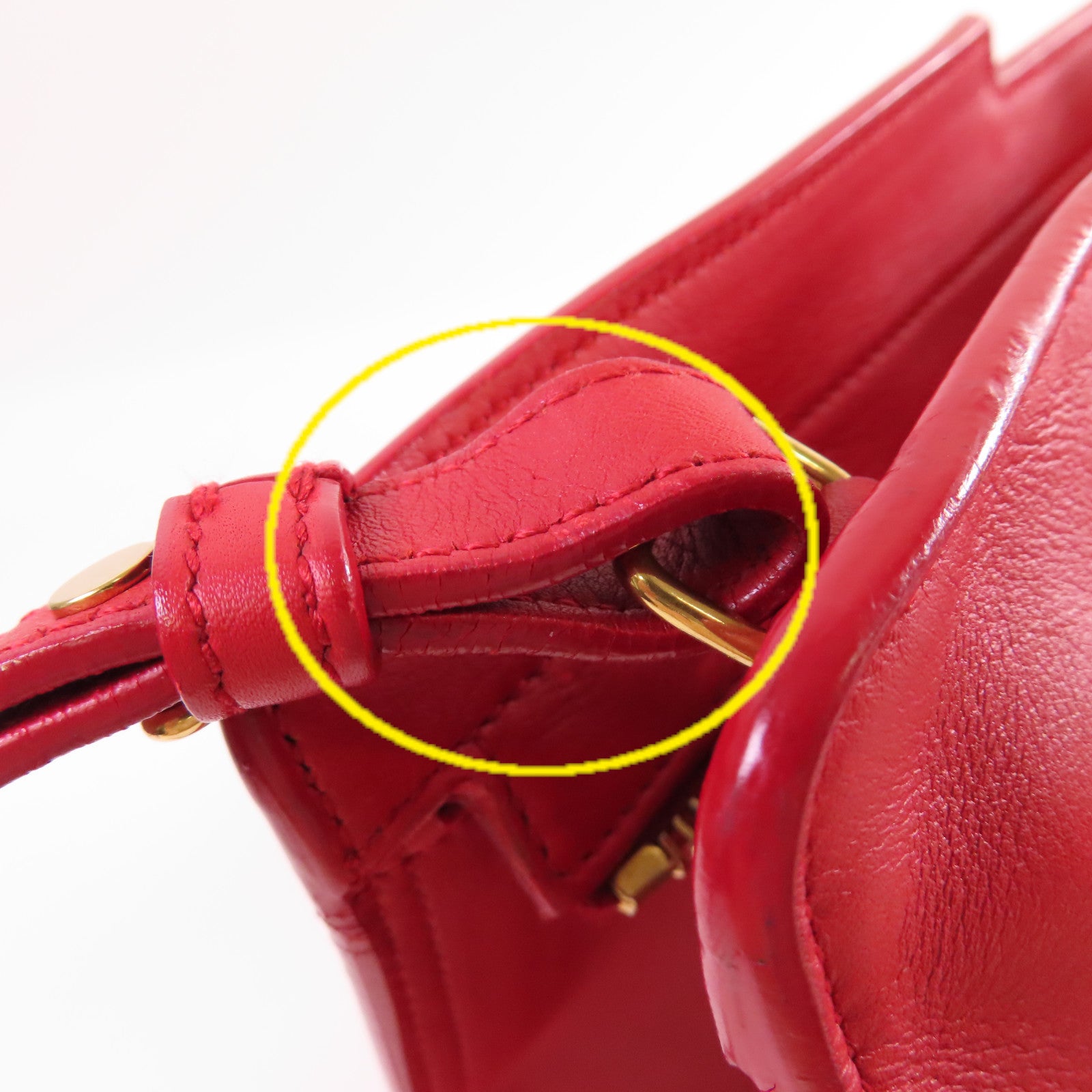 YVES SAINT LAURENT 【激減優惠】牛皮皮革2Way Shoulder Bag金扣手挽肩背兩用袋紅色