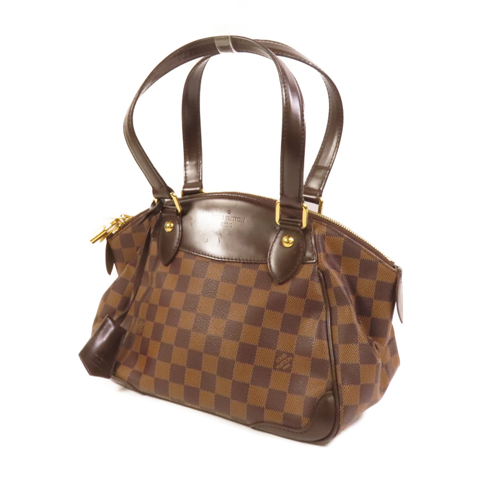 LOUIS VUITTON Damier Verona PM金扣手挽袋