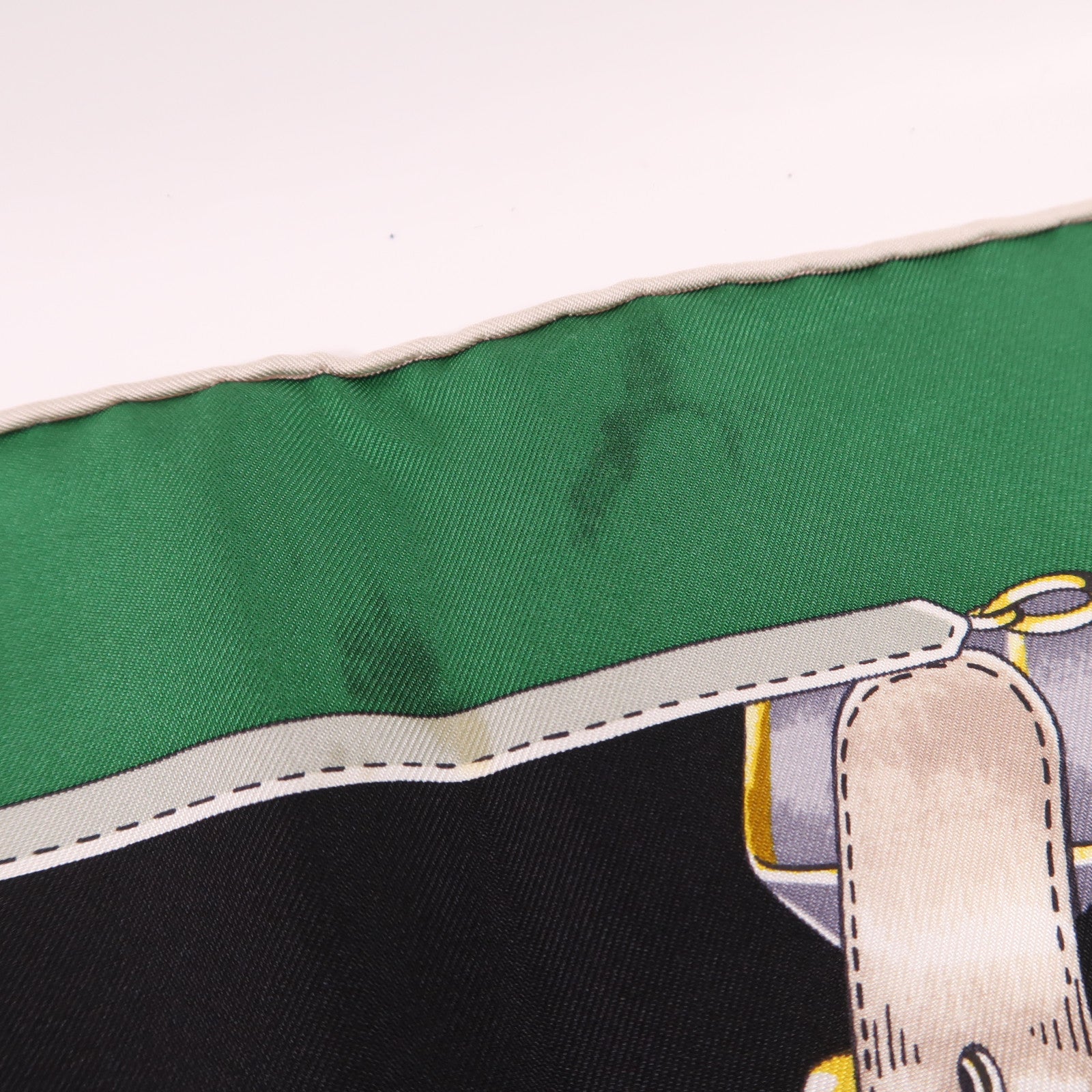HERMES Scarf 90X90 Silk Black Green Brown Multicolored