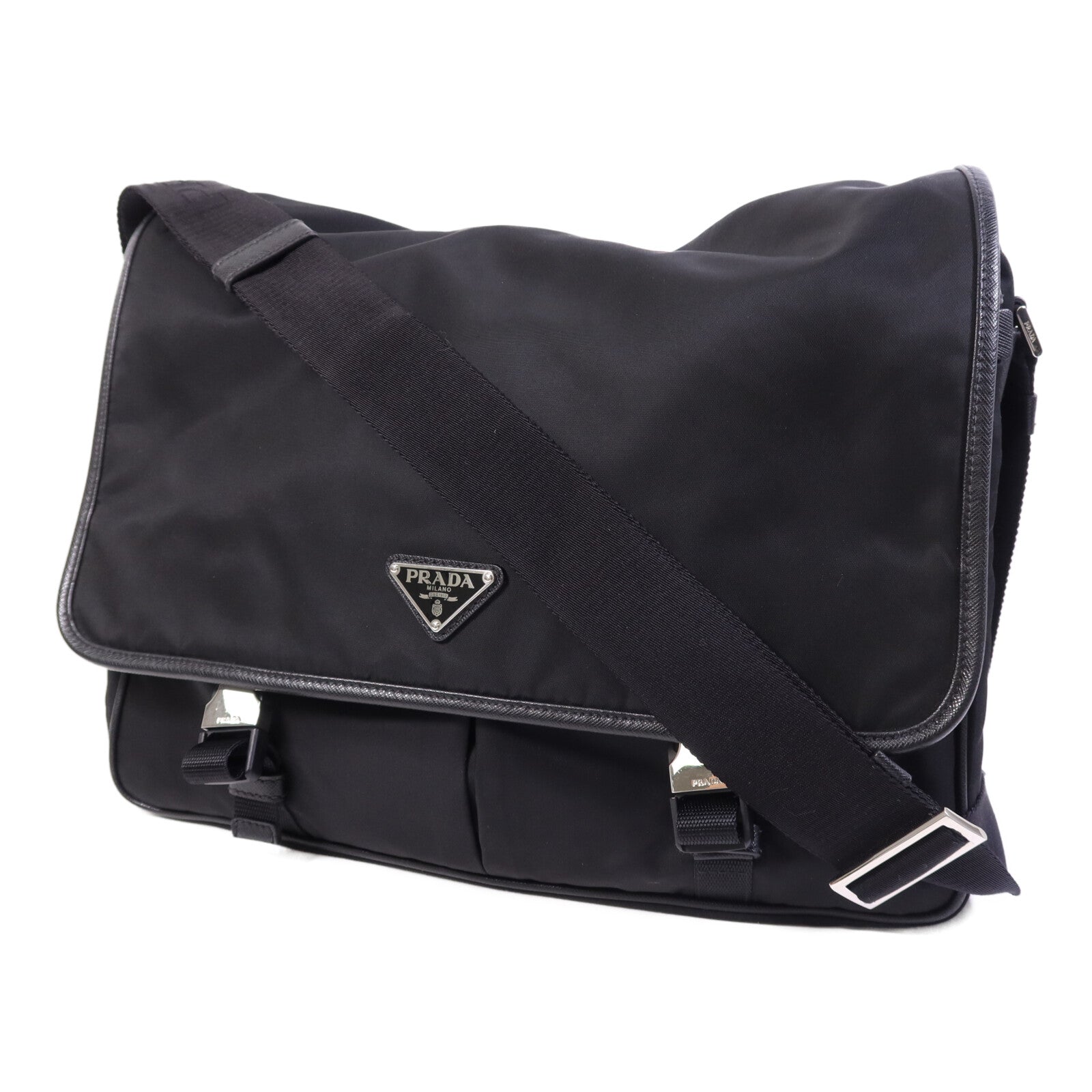 PRADA 尼龍Messenger Bag銀扣肩背袋