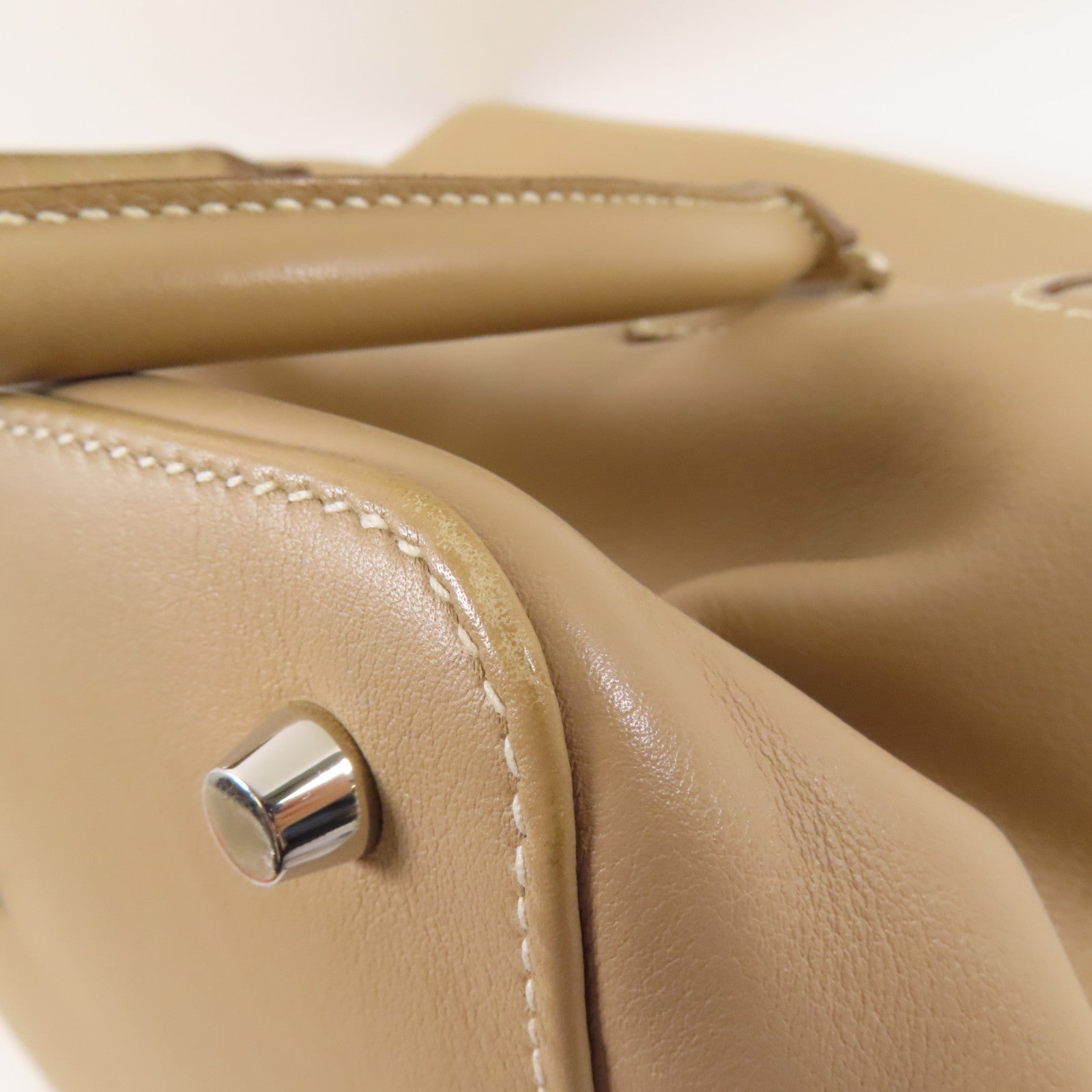 HERMES Swift皮革Toolbox 26銀扣手挽肩背兩用袋Argile/淺褐色