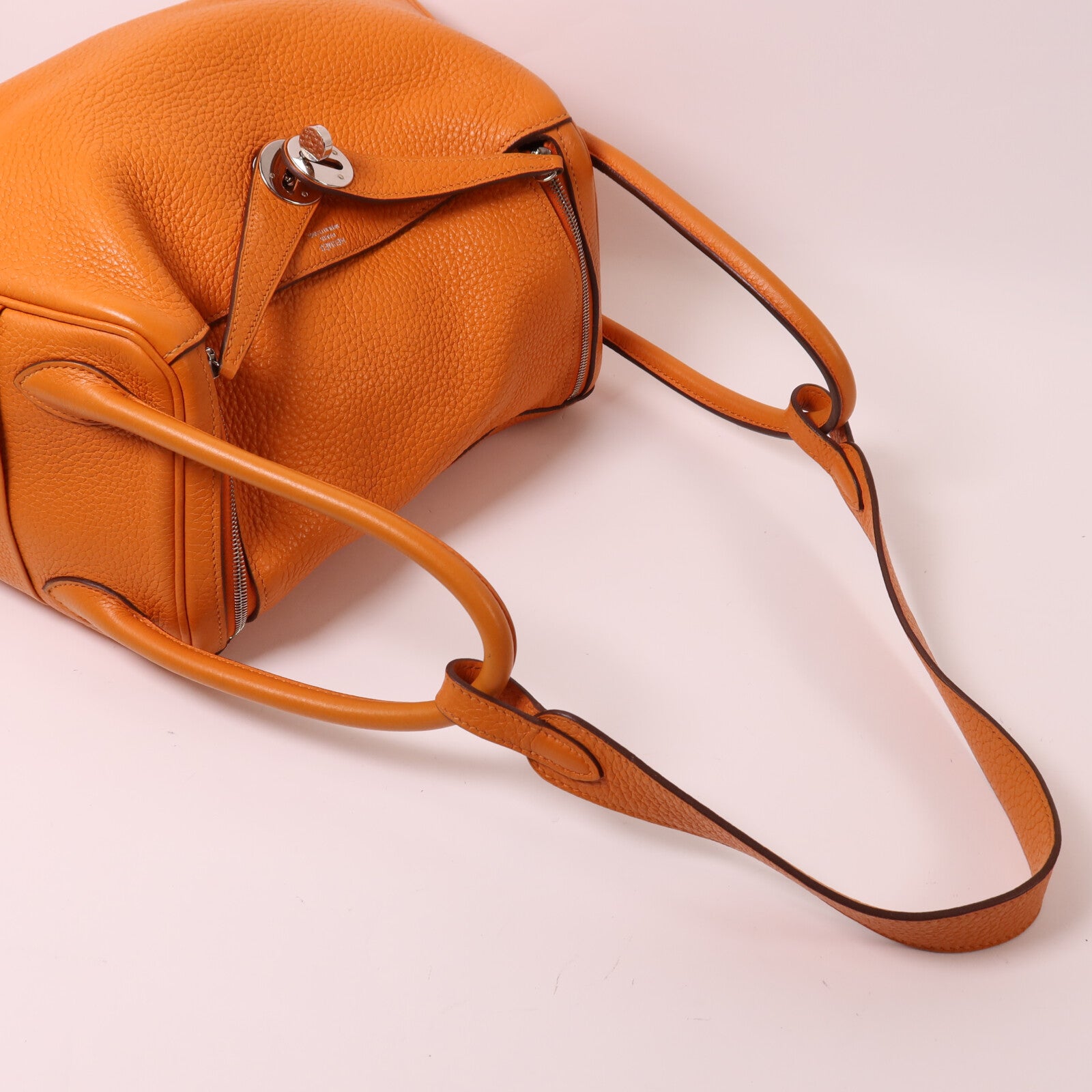 HERMES Clemence皮革Lindy 26銀扣手挽肩背兩用袋Orange