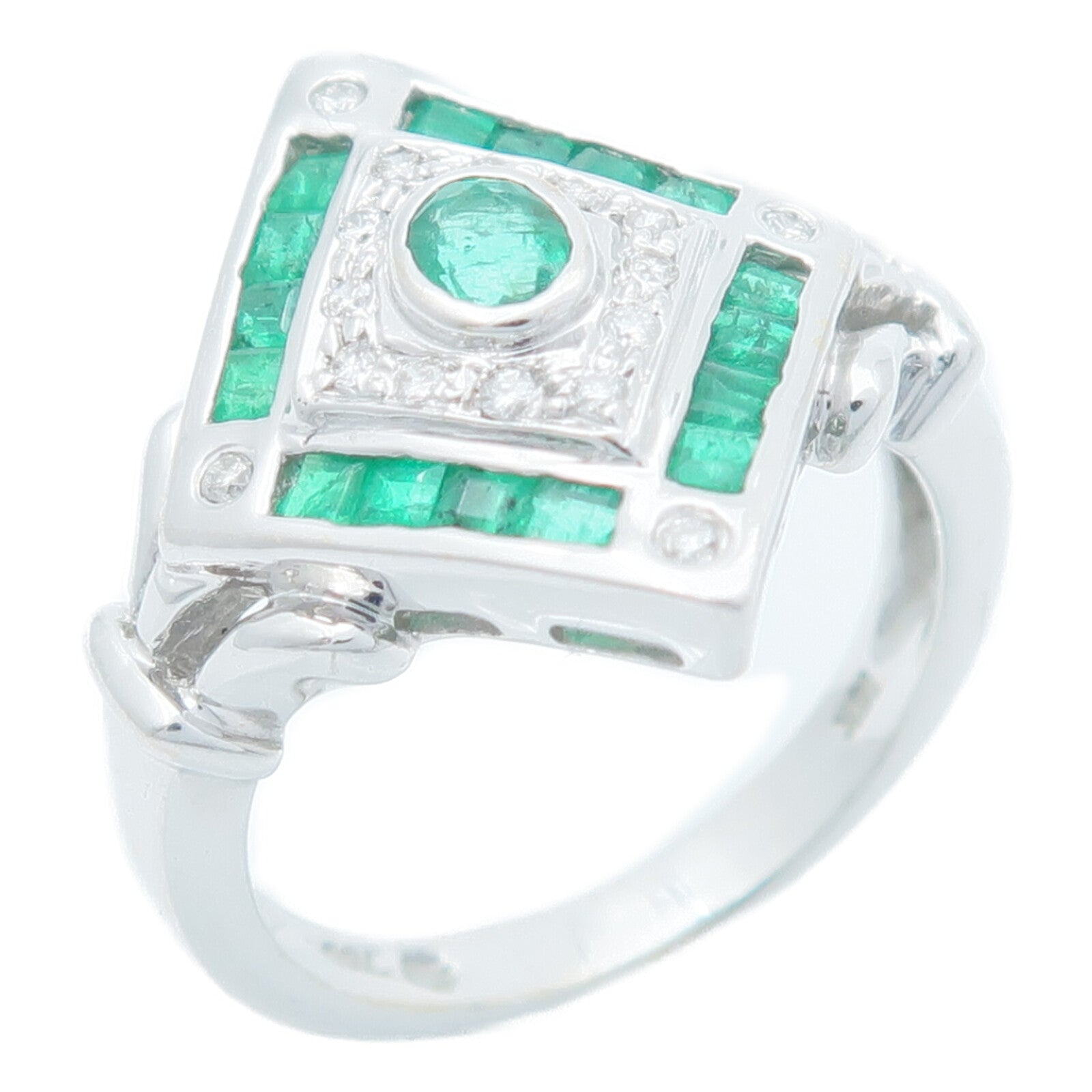 JEWELRY 18K白金Emerald Diamond Ring綠寶石/鑽石戒指US#6.5
