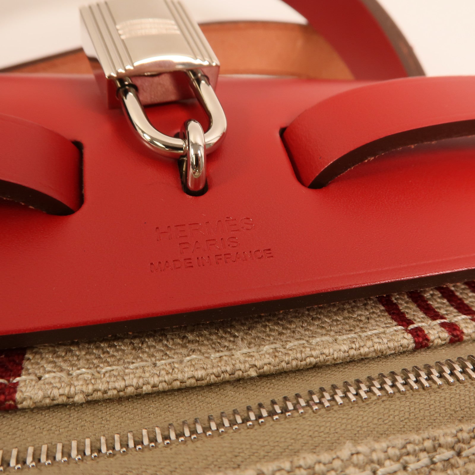 HERMES Toile H帆布Herbag PM手挽肩背兩用袋Rouge Piment/Bordeaux