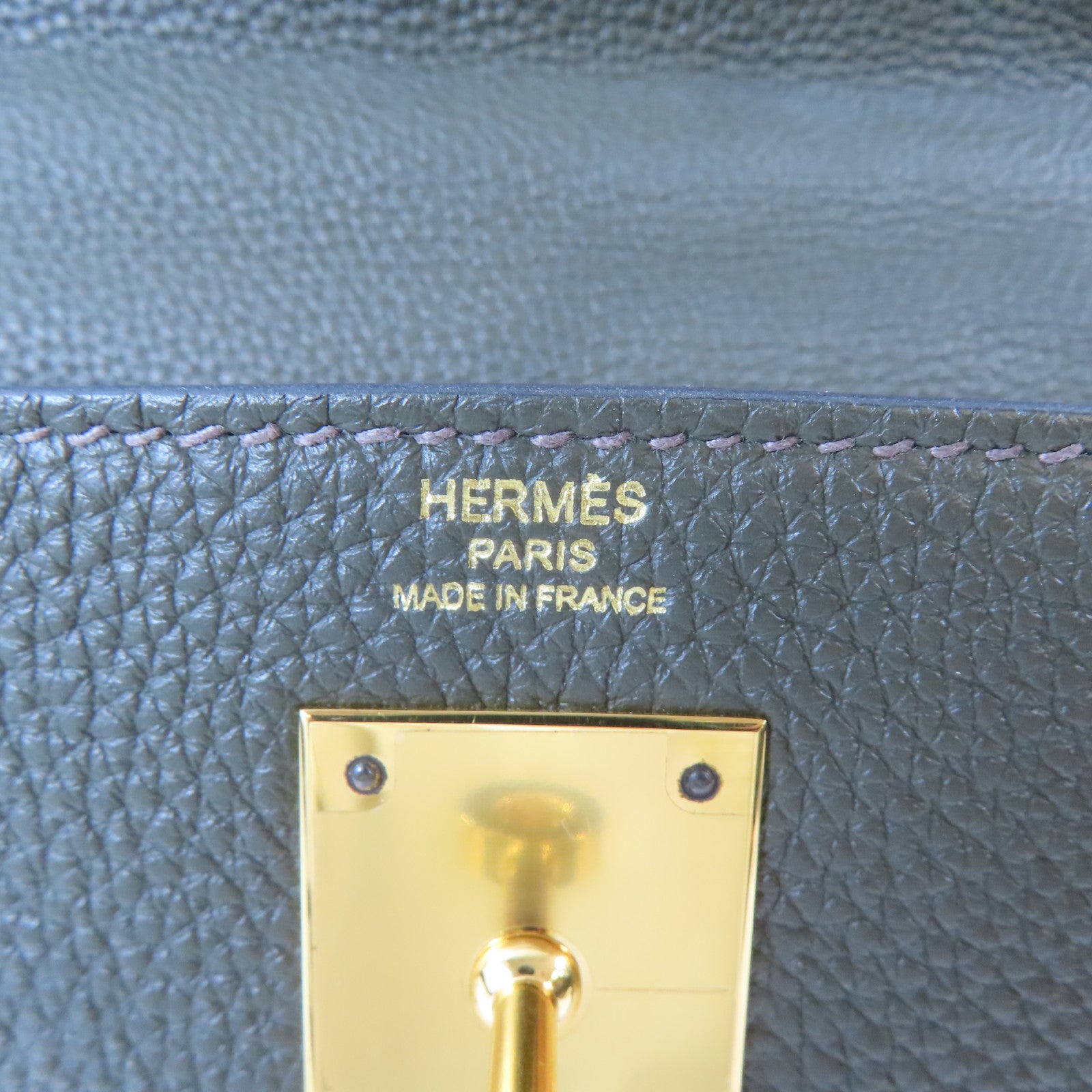 HERMES Togo皮革Kelly 28金扣手挽肩背兩用袋Vert de Gris/深綠色