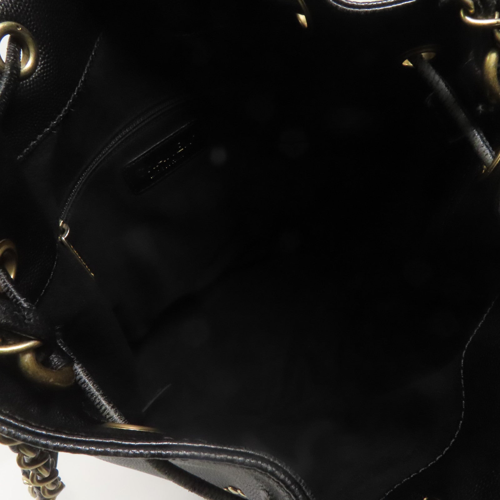 CHANEL 牛皮皮革Deauville Drawstring Bucket金扣肩背袋黑色