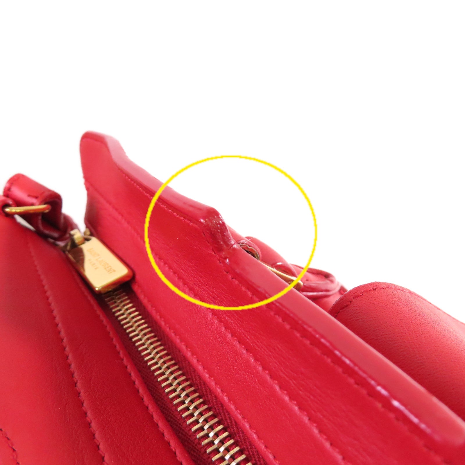 YVES SAINT LAURENT 【激減優惠】牛皮皮革2Way Shoulder Bag金扣手挽肩背兩用袋紅色