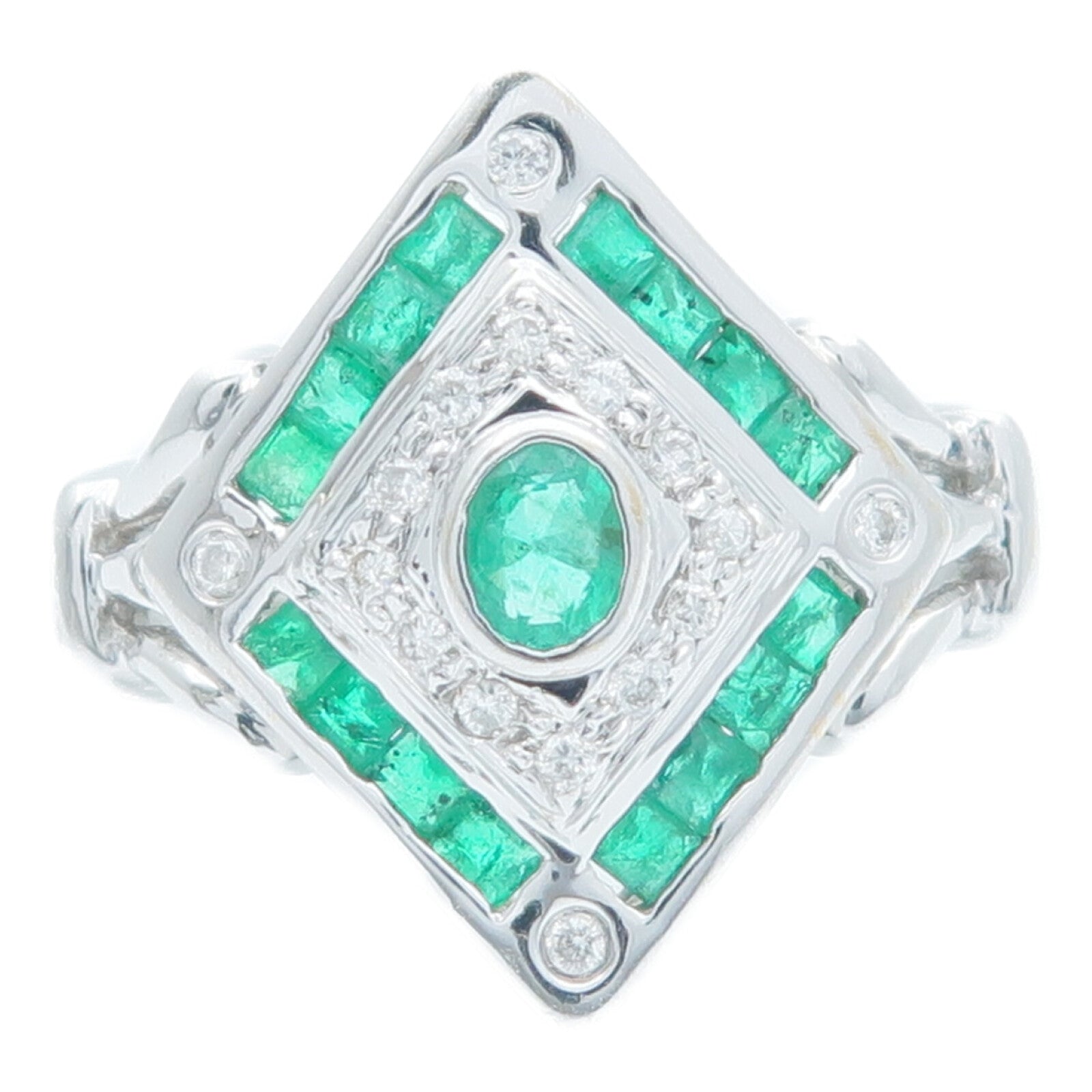 JEWELRY 18K白金Emerald Diamond Ring綠寶石/鑽石戒指US#6.5
