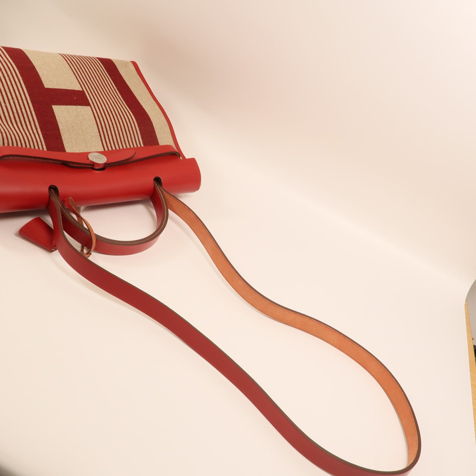 HERMES Toile H帆布Herbag PM手挽肩背兩用袋Rouge Piment/Bordeaux