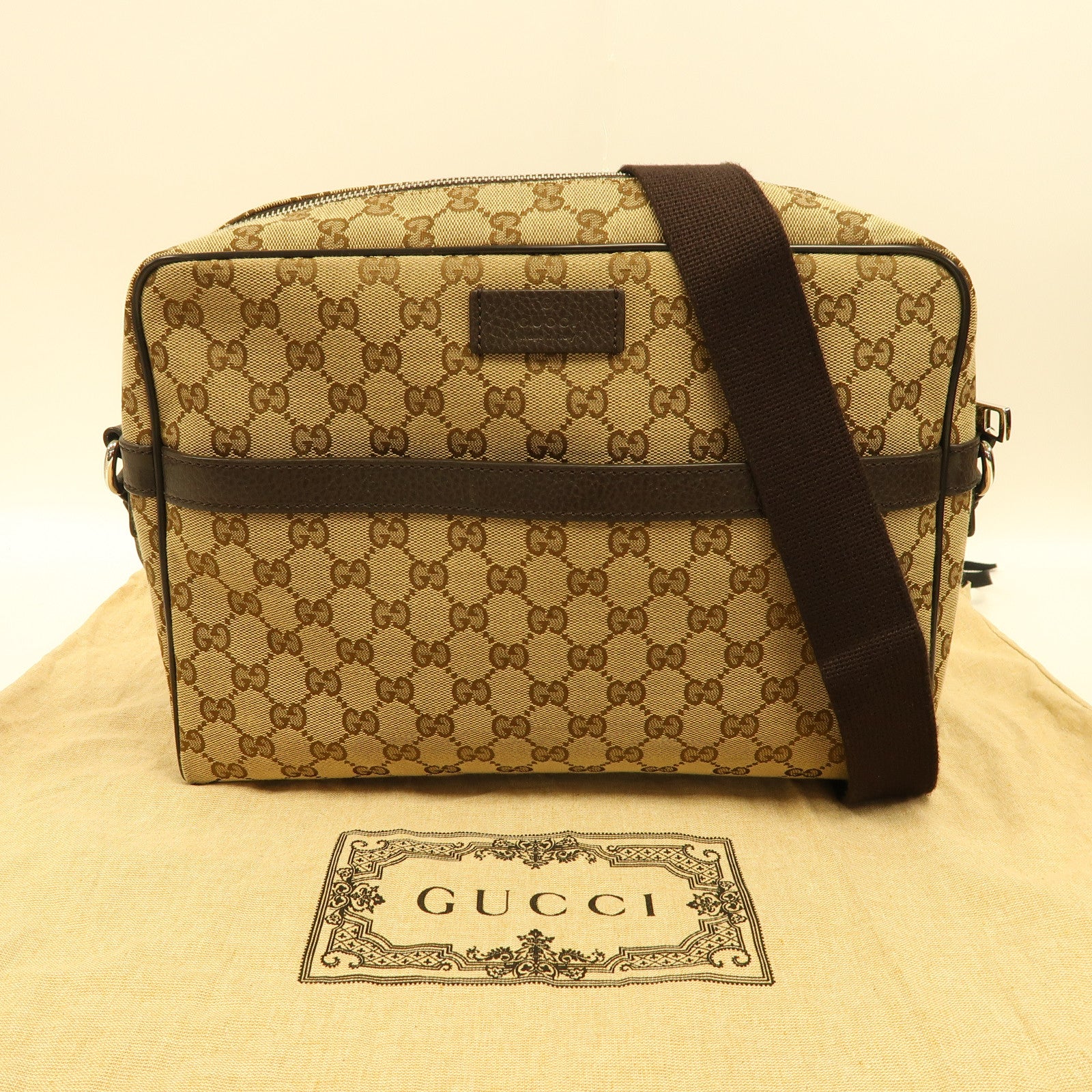 GUCCI 【激減優惠】帆布Shoulder Bag銀扣肩背袋啡色