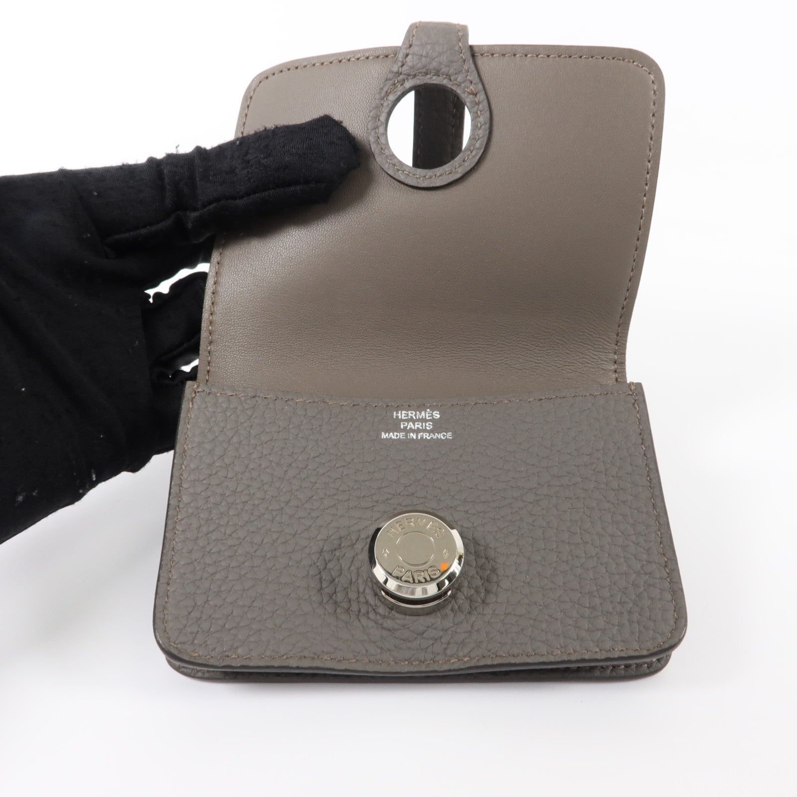 HERMES Togo皮革Dogon Card Case銀扣卡片套Etain