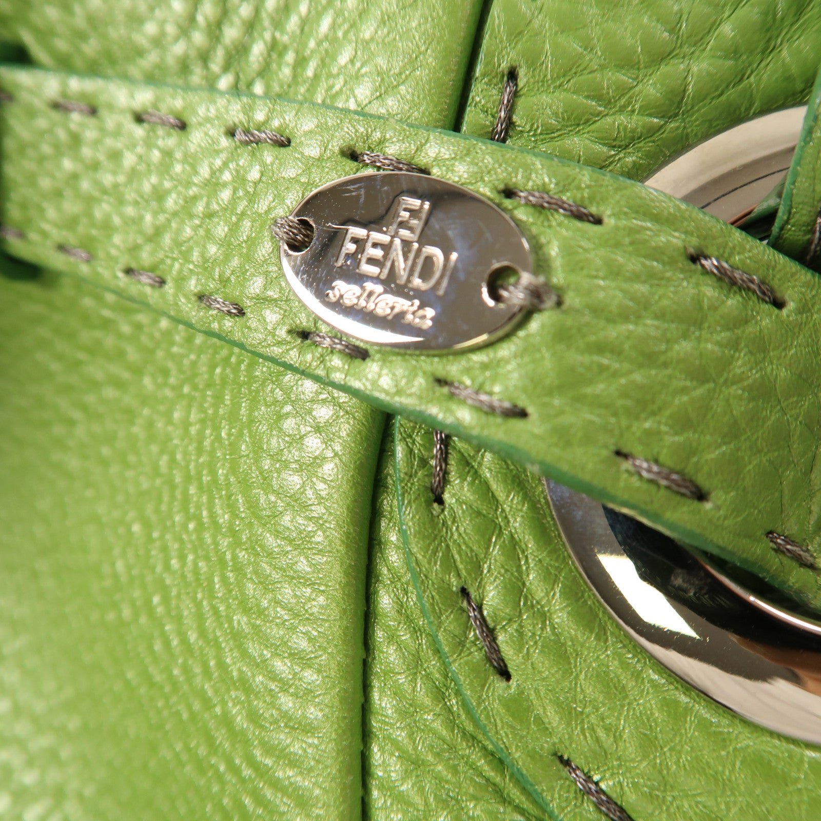 FENDI 牛皮皮革Shoulder Bag銀扣肩背袋綠色