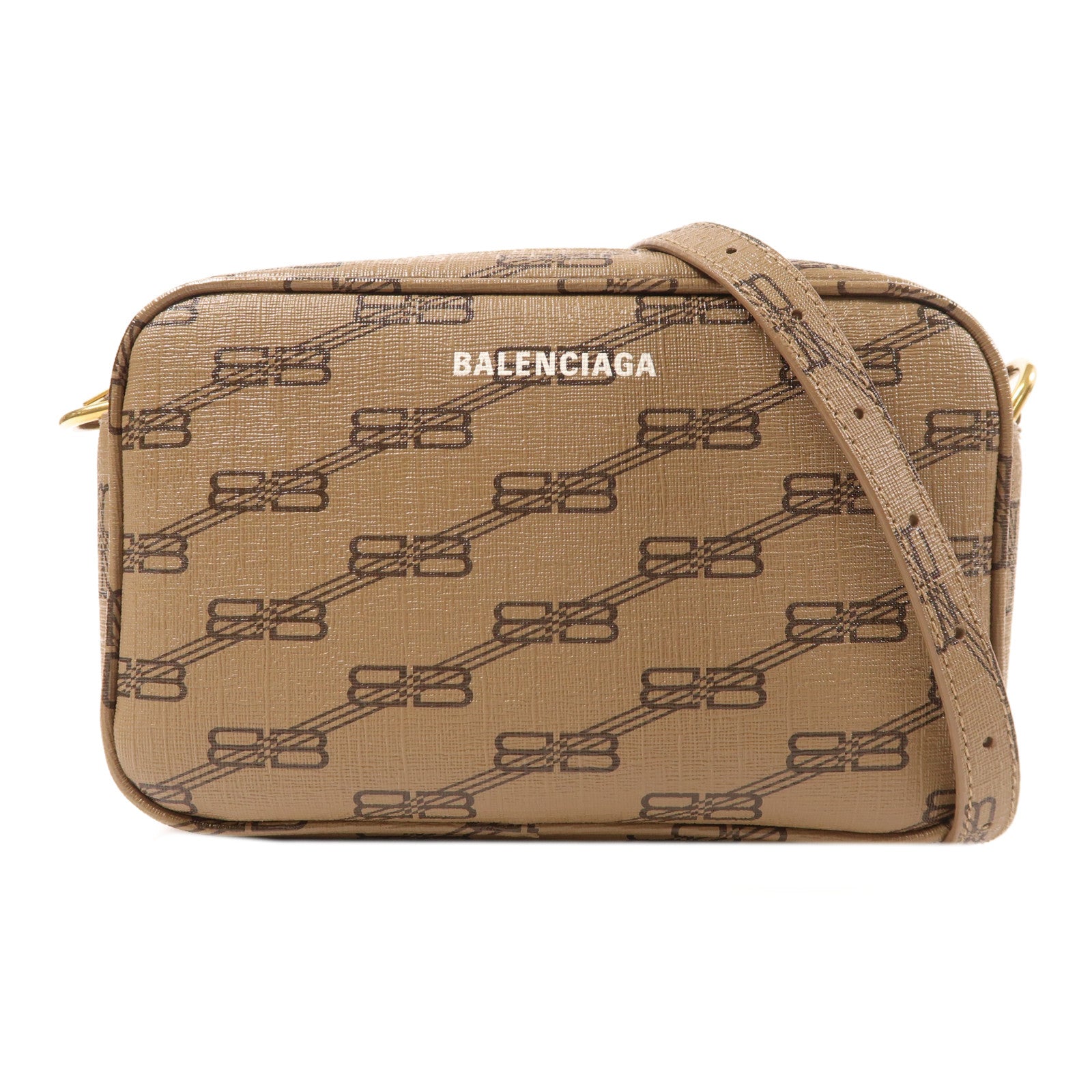 BALENCIAGA 塗層帆布Signature Small金扣肩背袋棕色