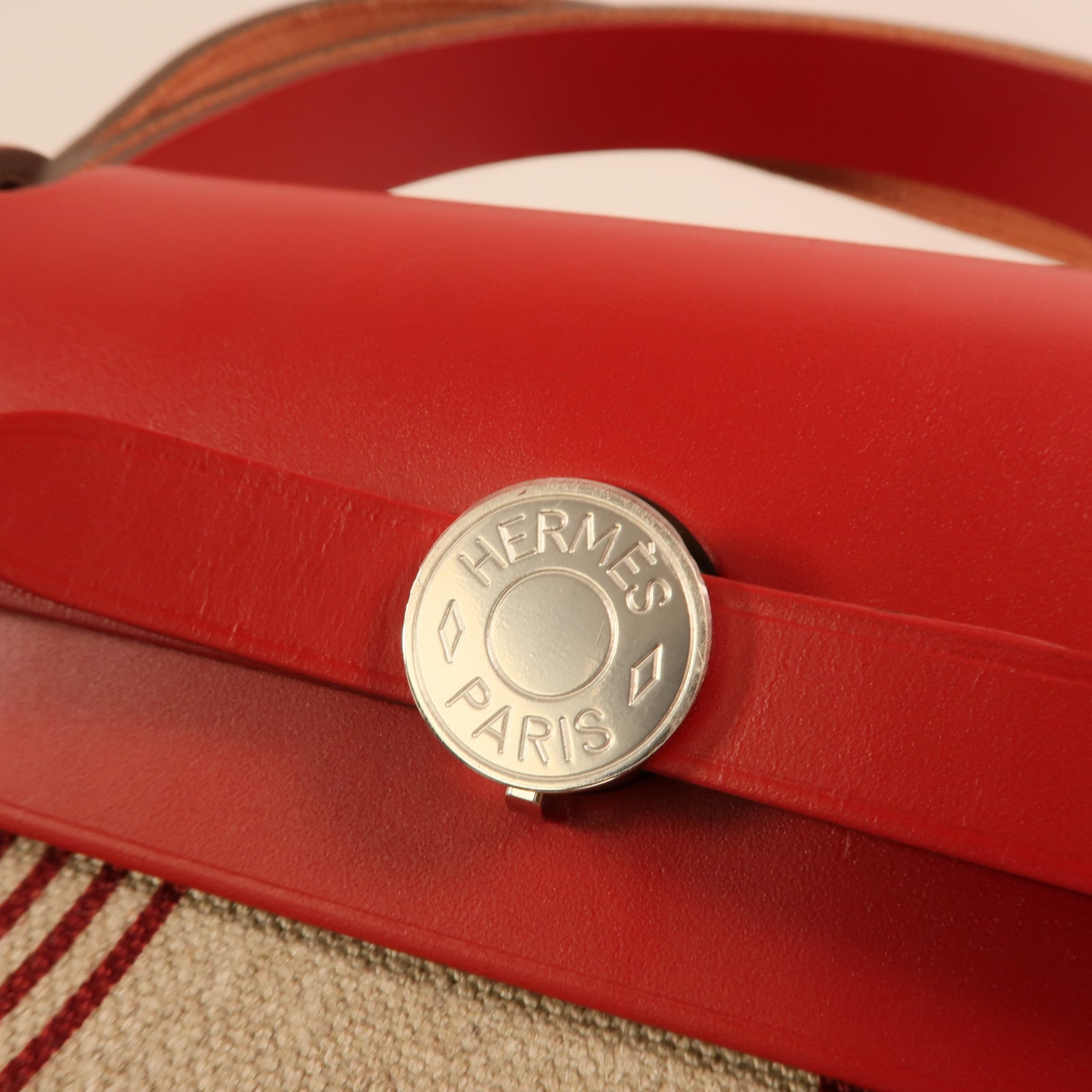 HERMES Toile H帆布Herbag PM手挽肩背兩用袋Rouge Piment/Bordeaux