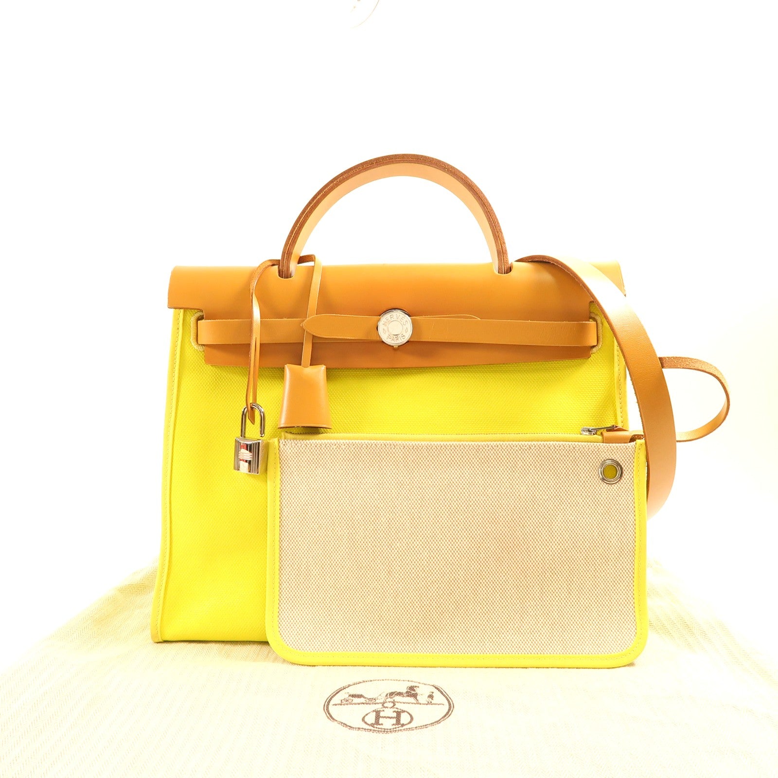 HERMES Toile Criss/Vash Hunter Herbag Zip銀扣手挽肩背兩用袋