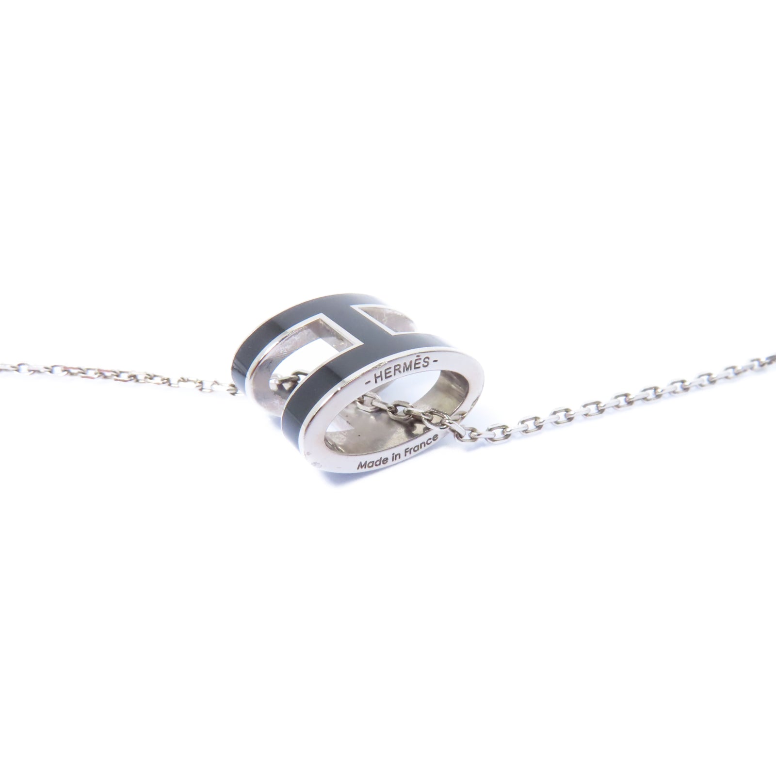 HERMES 金屬Pop H Mini Necklace項鍊黑色/銀色