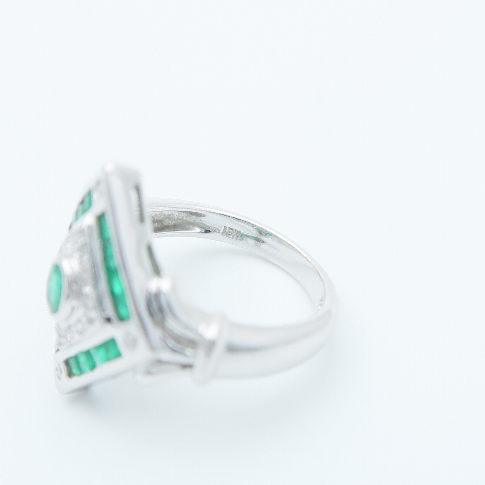 JEWELRY 18K白金Emerald Diamond Ring綠寶石/鑽石戒指US#6.5