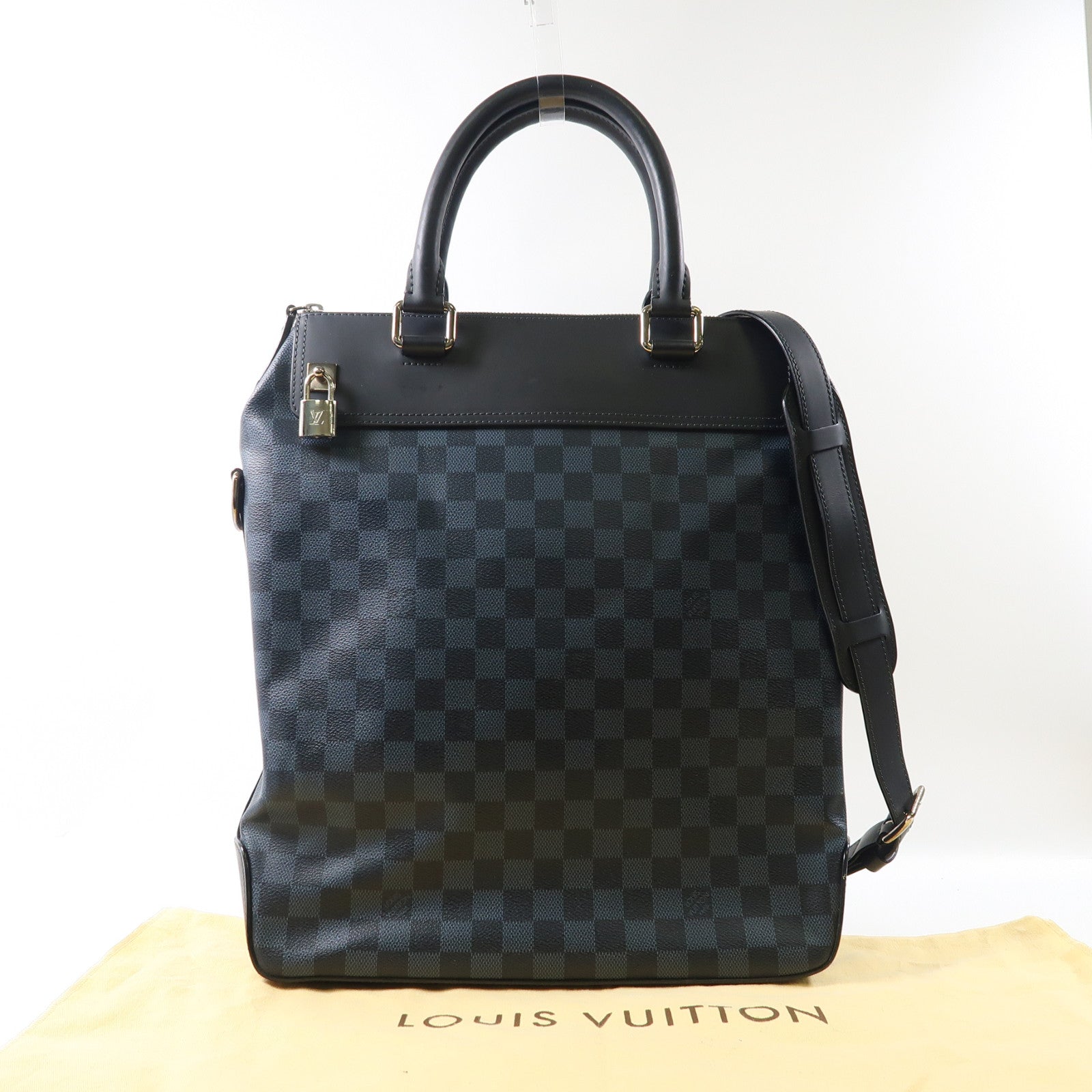 LOUIS VUITTON Damier Cobalt Greenwich銀扣手挽肩背兩用袋黑色/藍色