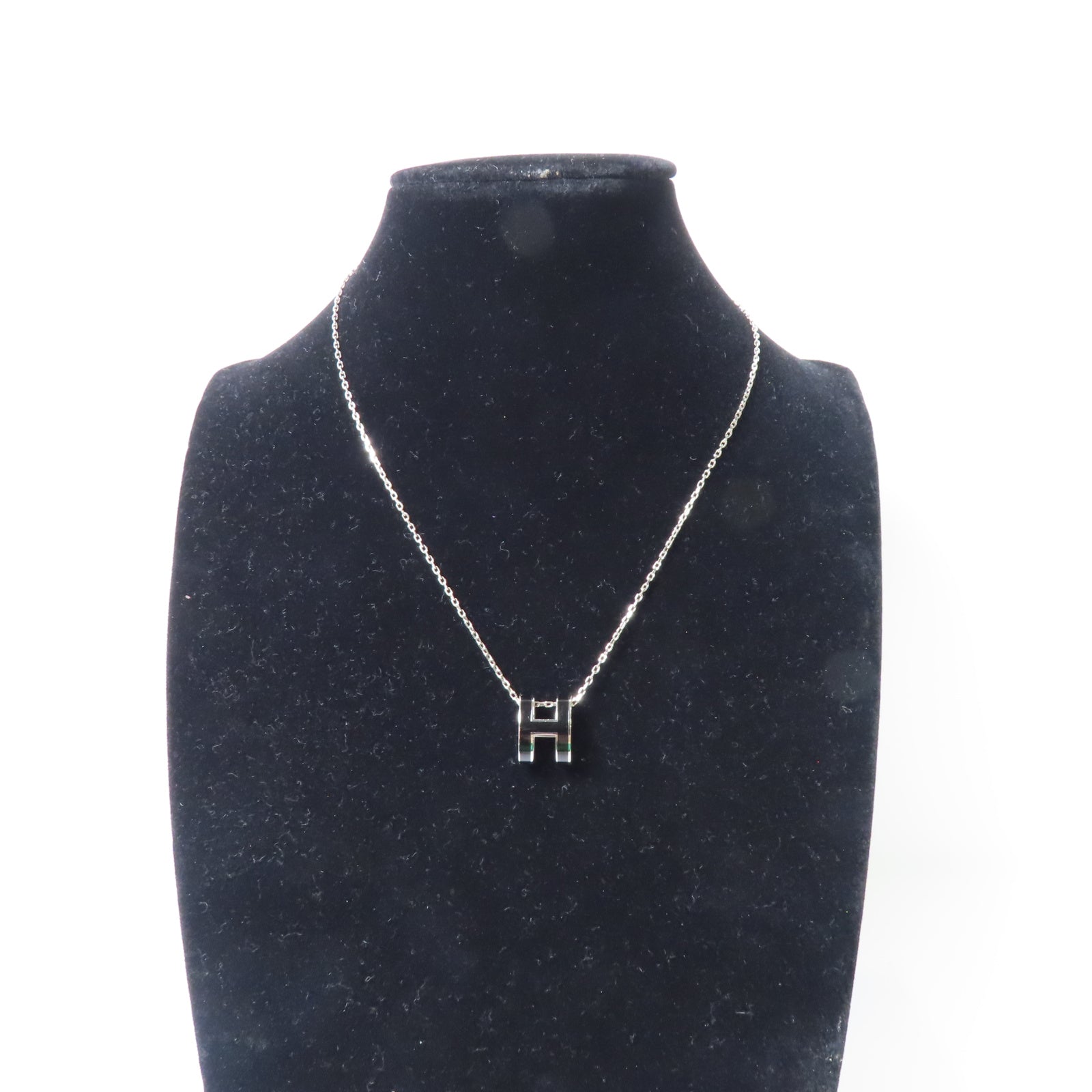 HERMES 金屬Pop H Mini Necklace項鍊黑色/銀色