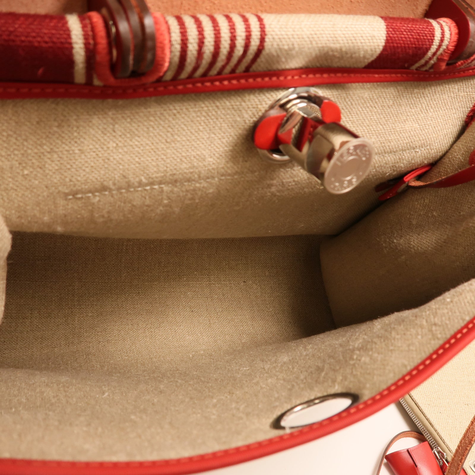 HERMES Toile H帆布Herbag PM手挽肩背兩用袋Rouge Piment/Bordeaux