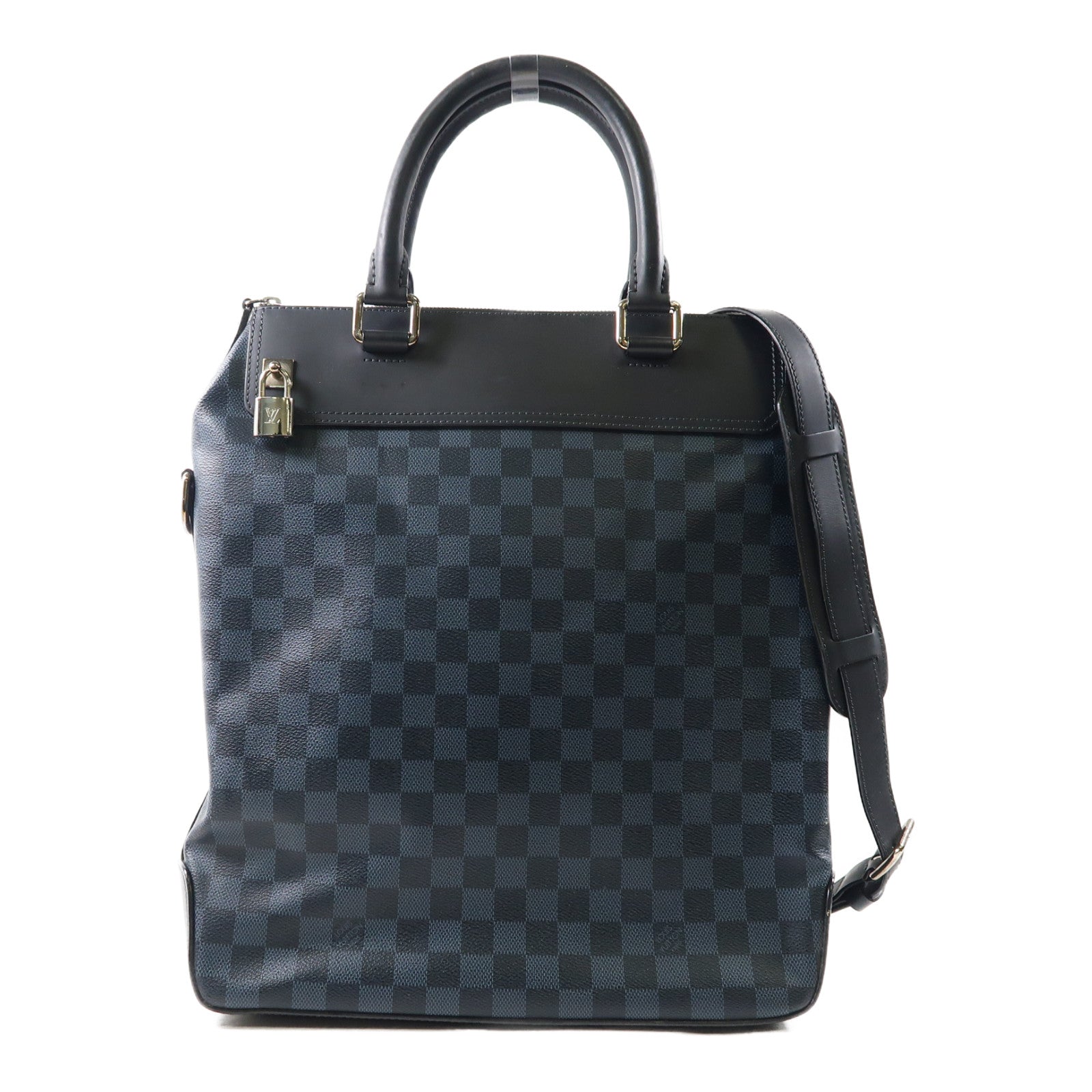 LOUIS VUITTON Damier Cobalt Greenwich銀扣手挽肩背兩用袋黑色/藍色