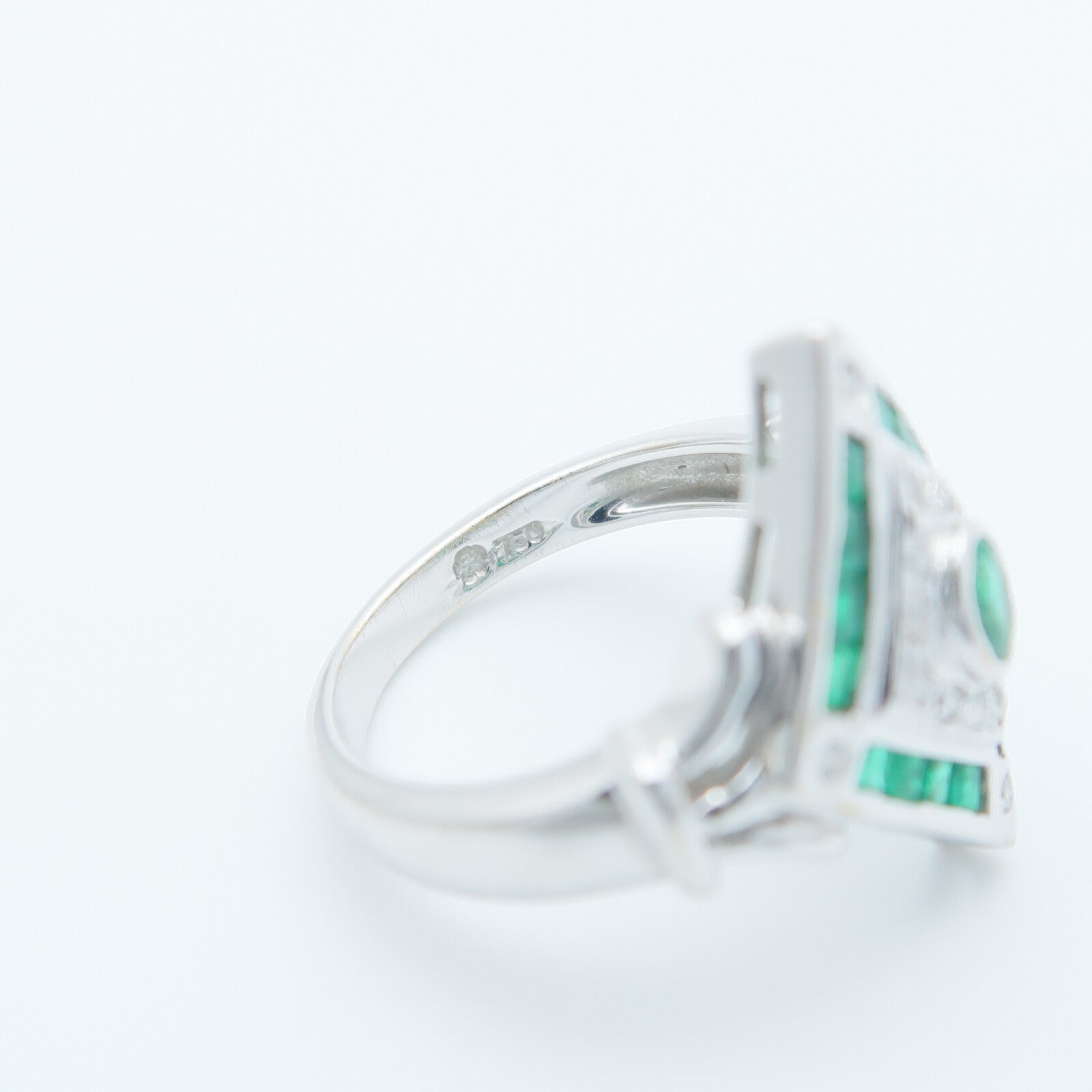 JEWELRY 18K白金Emerald Diamond Ring綠寶石/鑽石戒指US#6.5