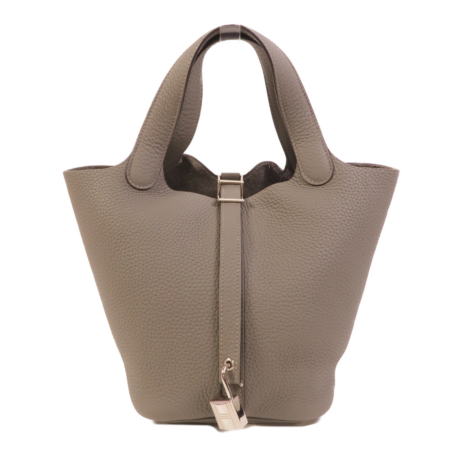 HERMES Clemence皮革Picotin PM手挽袋Gris Meyer