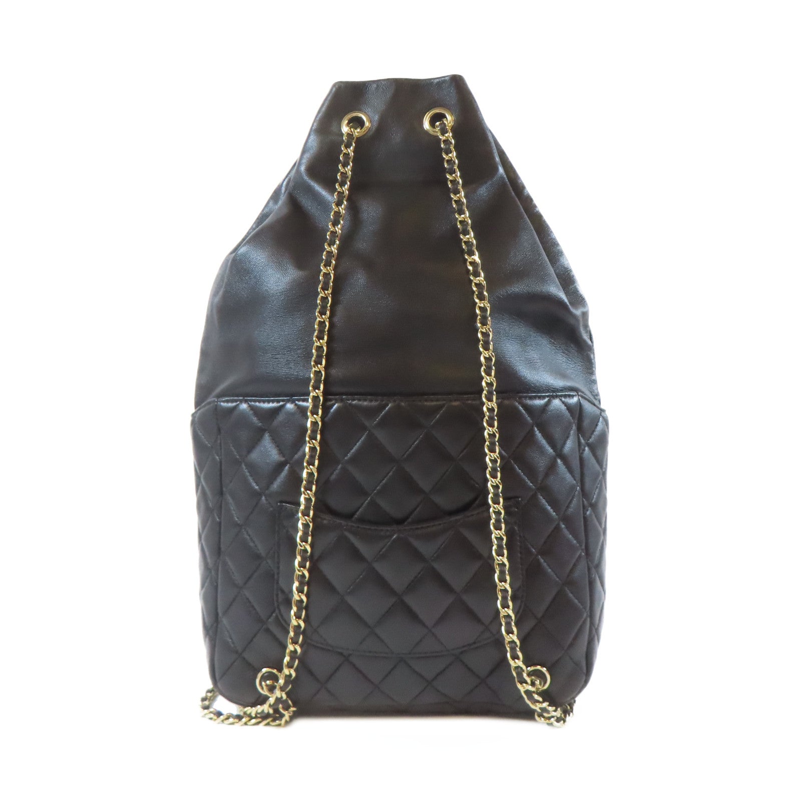 CHANEL 菱格羊皮皮革Matelasse Backpack金扣鏈帶背包黑色