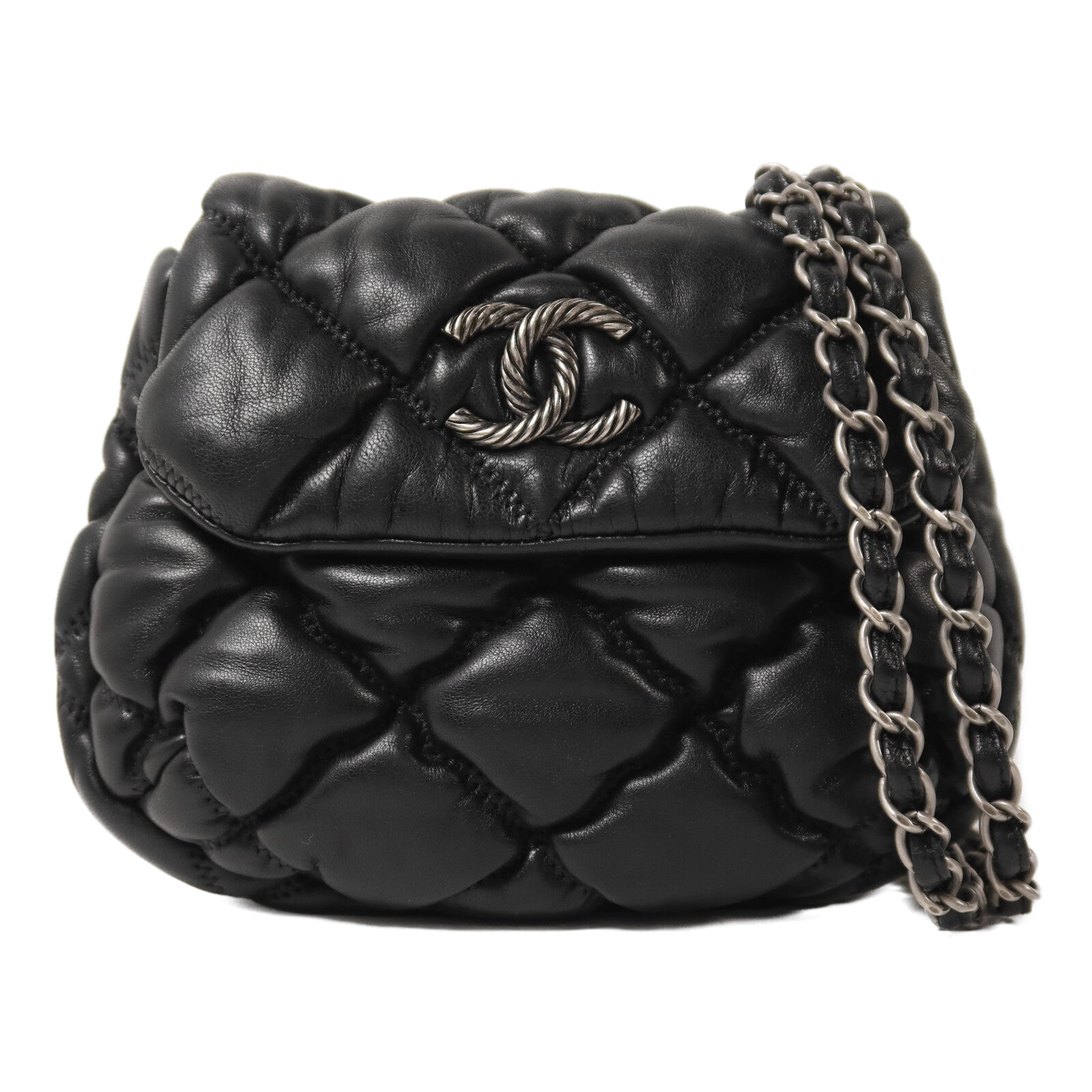CHANEL 羊皮皮革Chain Shoulder銀扣鏈帶肩背袋