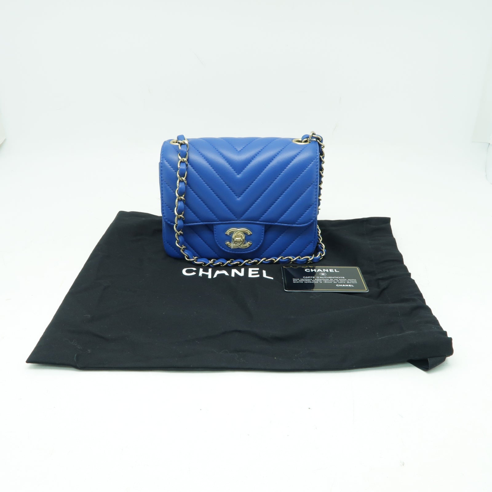 CHANEL 【激減優惠】羊皮皮革Classic Flap Mini 17金扣鏈帶肩背袋藍色