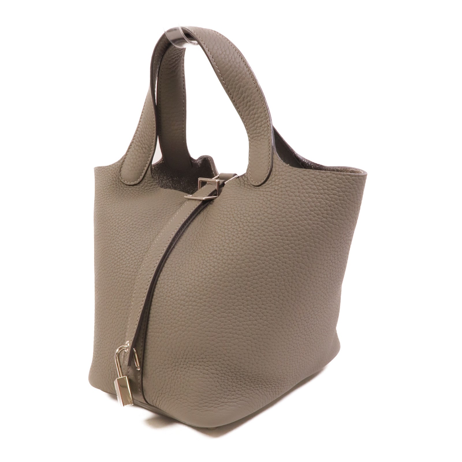 HERMES Clemence皮革Picotin PM手挽袋Gris Meyer