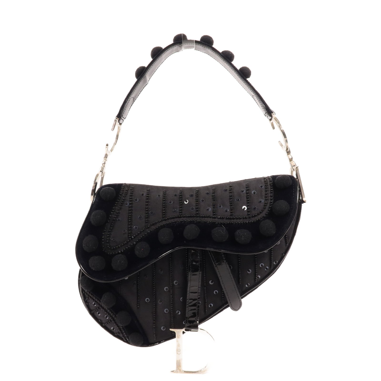 Dior 天鵝絨/皮革Saddle Bag銀扣手挽袋