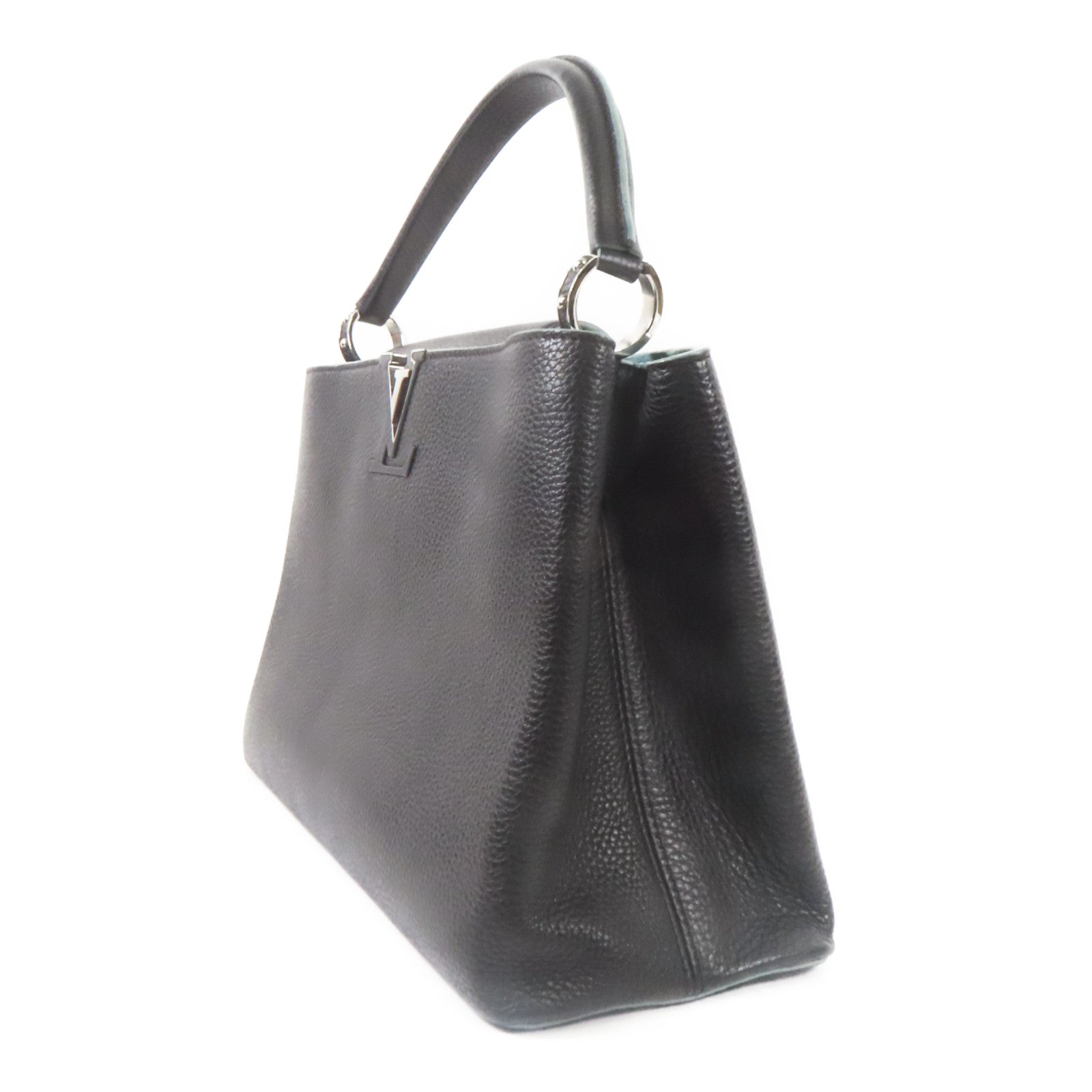 LOUIS VUITTON LV SHW Capuciness MM Handbag M48864 Calfskin Leather Black/Green
