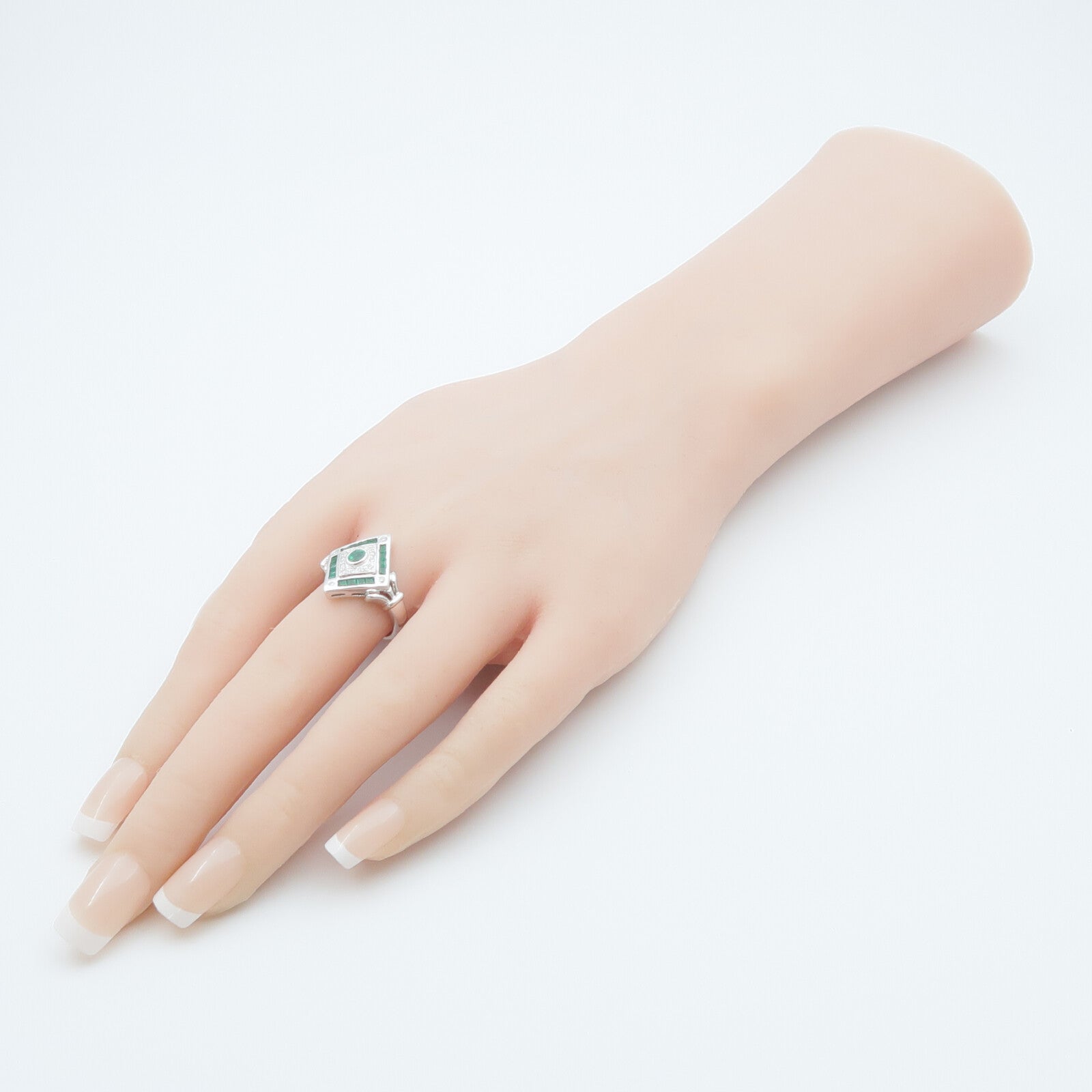 JEWELRY 18K白金Emerald Diamond Ring綠寶石/鑽石戒指US#6.5