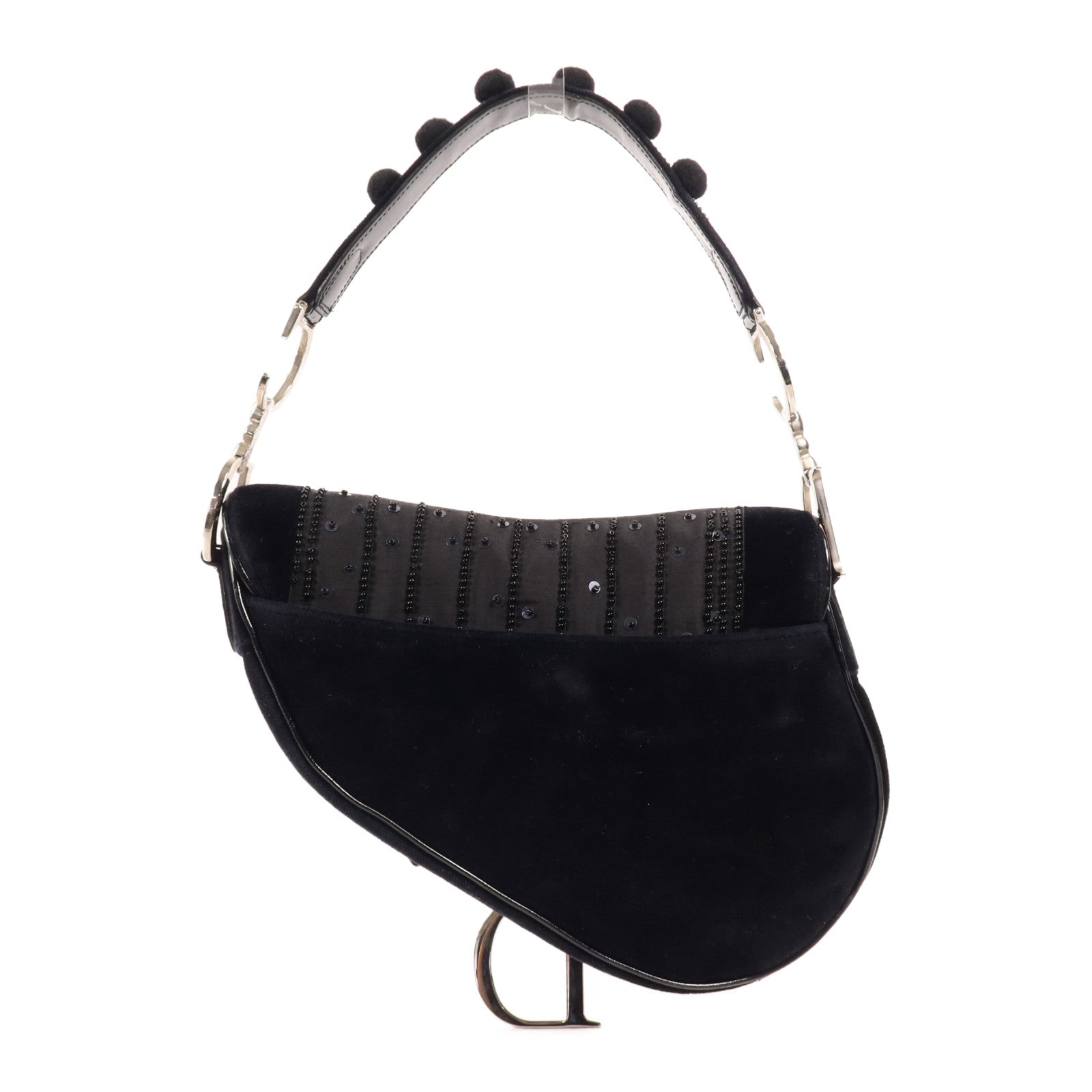 Dior 天鵝絨/皮革Saddle Bag銀扣手挽袋