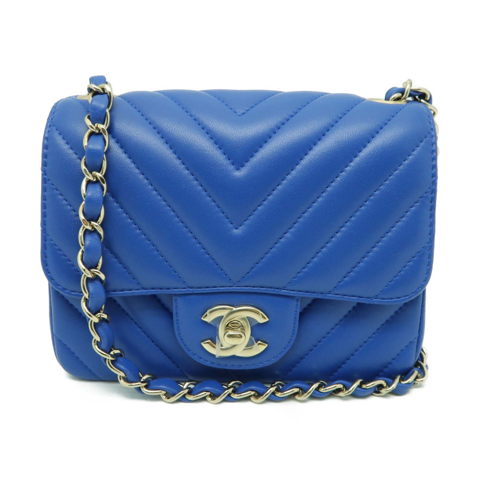 CHANEL 【激減優惠】羊皮皮革Classic Flap Mini 17金扣鏈帶肩背袋藍色