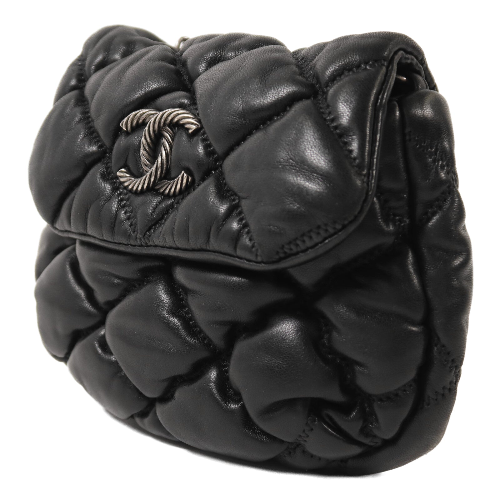 CHANEL 羊皮皮革Chain Shoulder銀扣鏈帶肩背袋