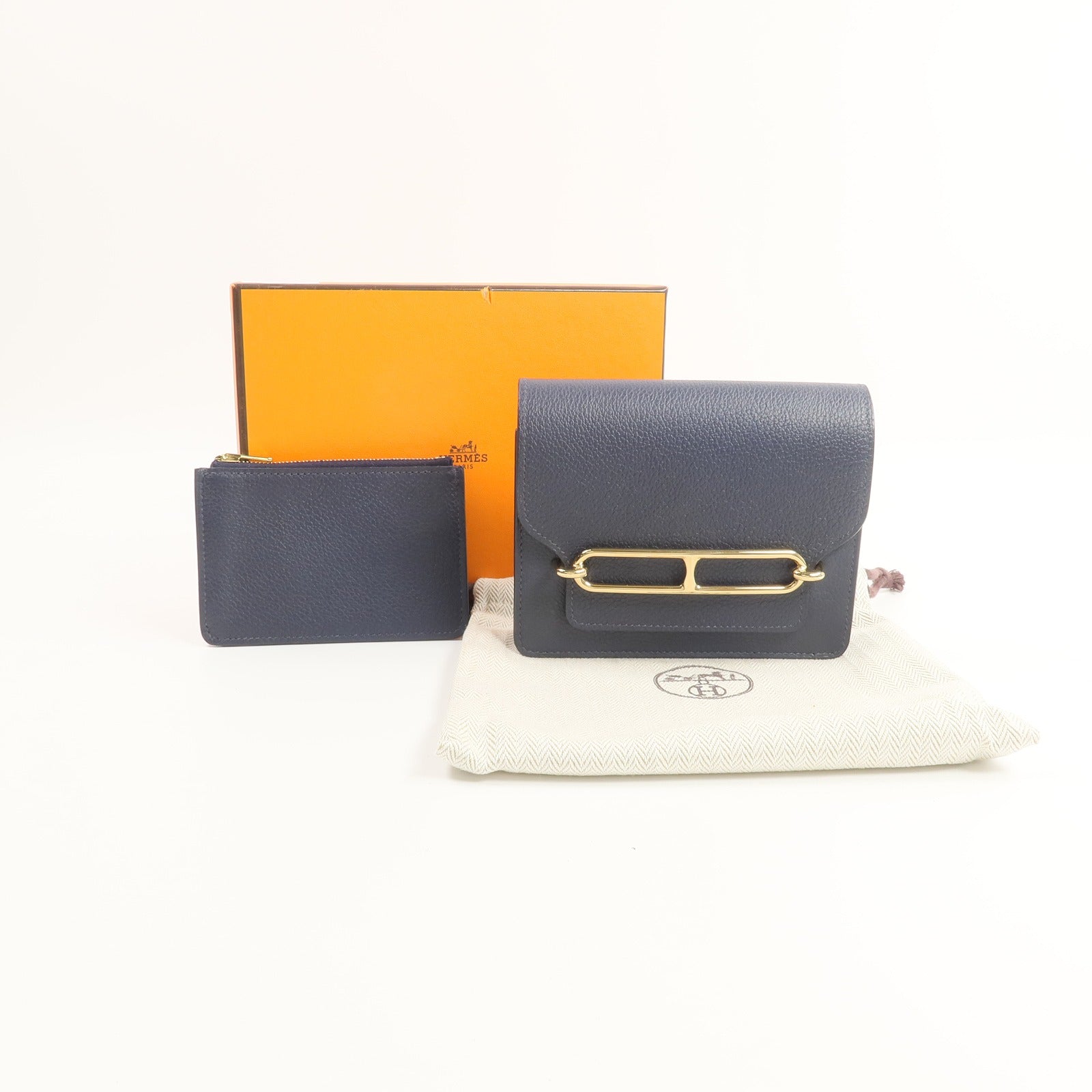 HERMES 【激減優惠】Evercolor皮革Roulis Slim Wallet錢包Bleu Nuit