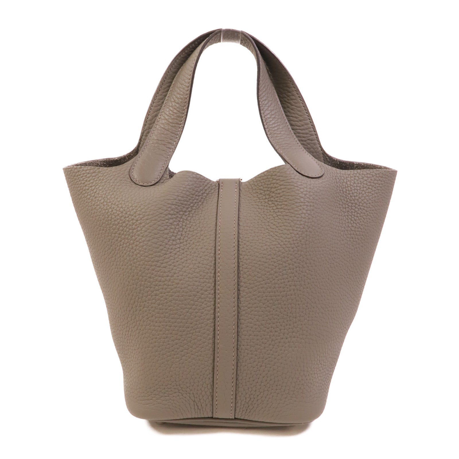 HERMES Clemence皮革Picotin PM手挽袋Gris Meyer