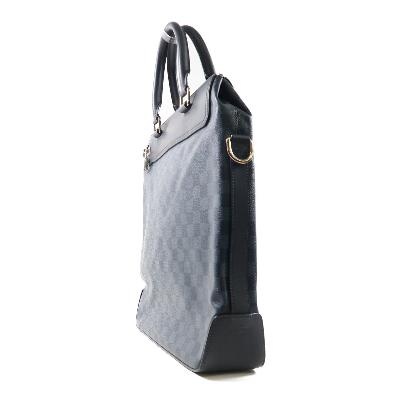 LOUIS VUITTON Damier Cobalt Greenwich銀扣手挽肩背兩用袋黑色/藍色